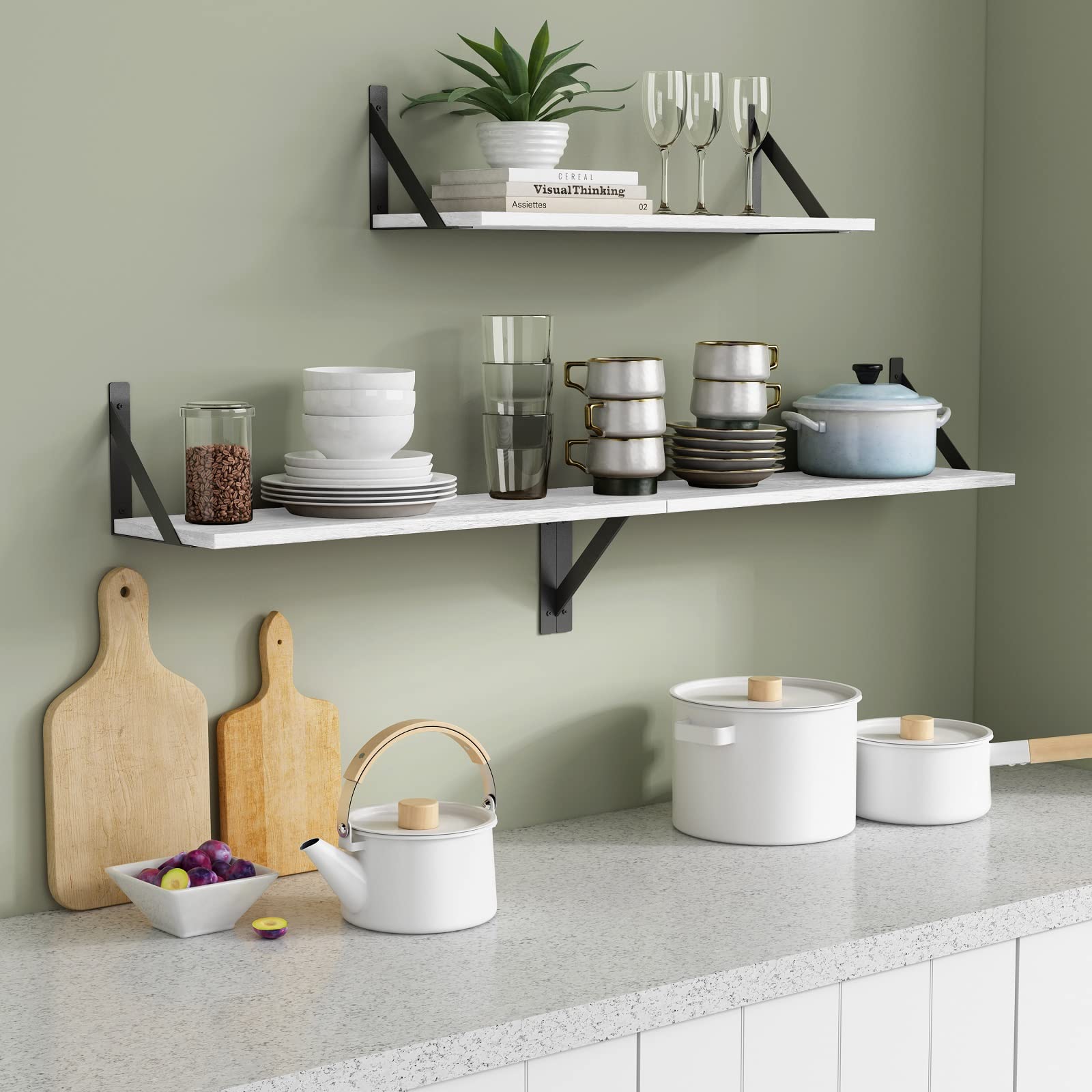White Floating Shelves 24 Inches - Set of 3 Modern Wood Wall Mounted Storage Shelves (24x8 Inch) for Bathroom, Bedroom, Living Room, Kitchen, Office & Closet - Perfect for Towels, Books, Decor & Organizing Small Spaces