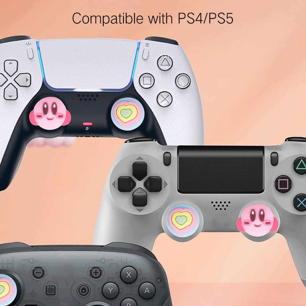 PERFECTSIGHT Cute Thumb Grip Caps for PS5, PS4, Xbox Series X/S, Xbox One & Switch PRO Controller - 4PCS Soft Rubber 3D Analog Thumbstick Covers with Heart Design - Improve Gaming Comfort & Grip for Long Play Sessions