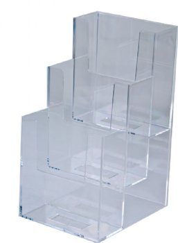 Clear-Ad LHF-S103 Acrylic 3-Tier Trifold Brochure Display Stand - Plastic Literature Organizer for Flyers, Booklets, Mail, Letters & Business Cards - Perfect for Offices, Restaurants, Hotels & Retail Stores (16-Pack)