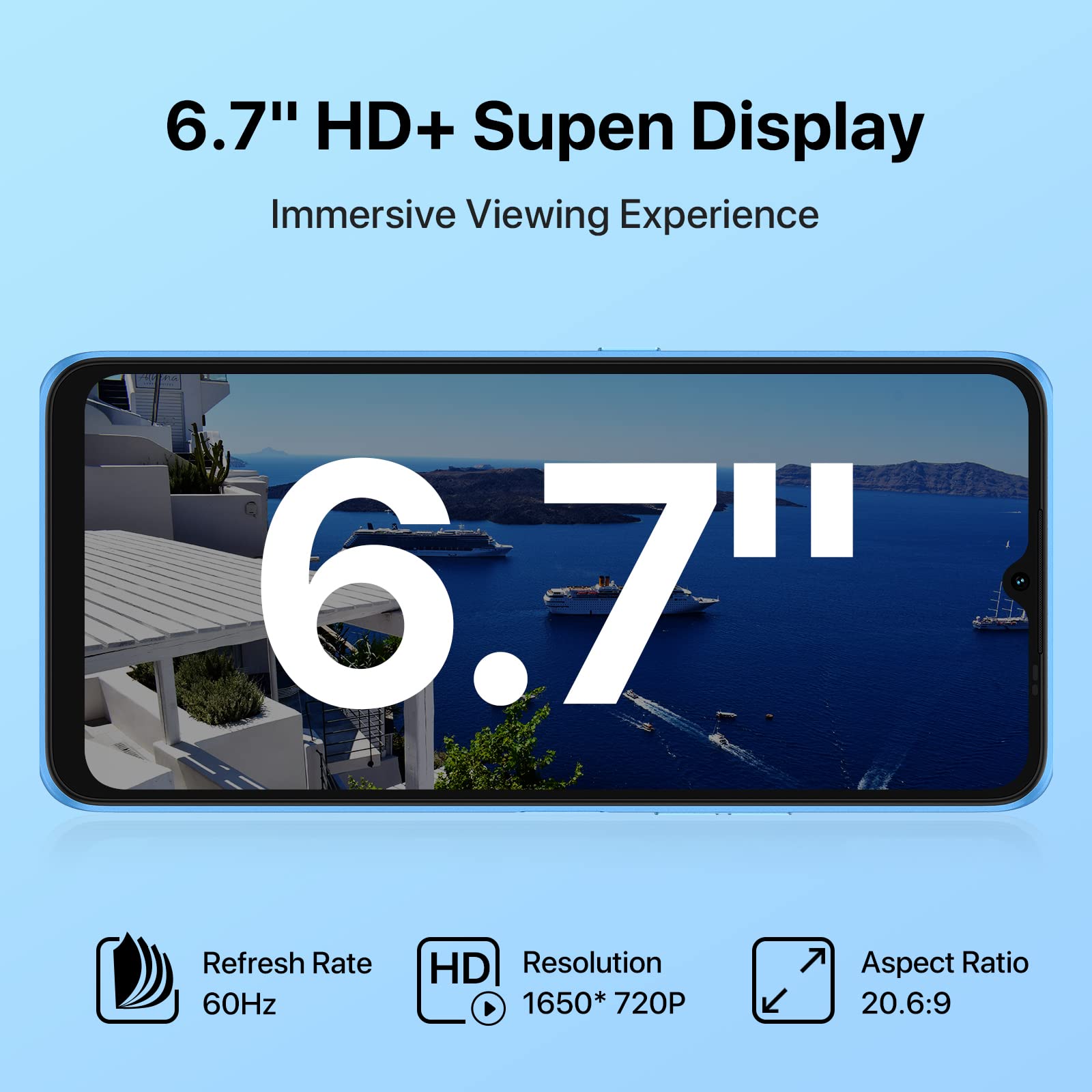 UMIDIGI Power 7 Unlocked Smartphone, 4GB RAM 128GB Storage, 6150mAh Long-Lasting Battery, Octa-Core Processor, 6.7