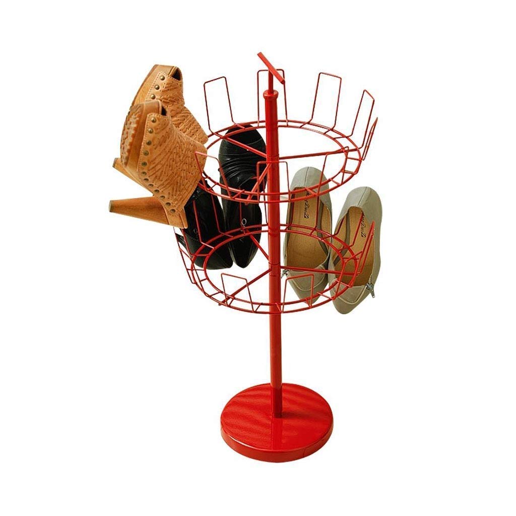 2-Tier Red Revolving Shoe Rack - Double Storage Organizer with Metal Shelves for Hanging in Closet, Balcony or Entryway | Space-Saving Shoe Tree for Sneakers, Boots & Heels