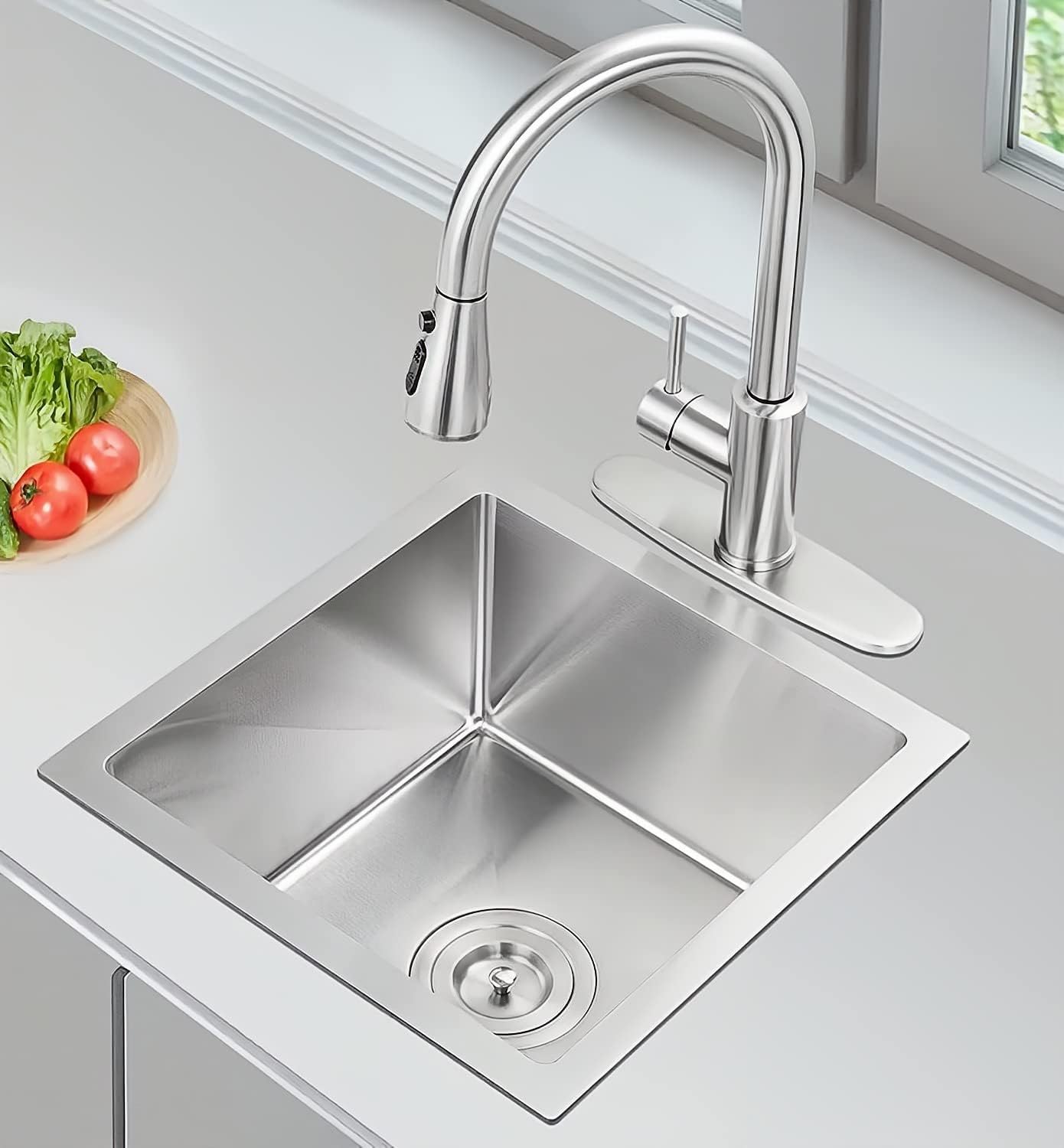 MESIDA 15 Inch Single Bowl Undermount Stainless Steel Kitchen Sink - SUS304 Grade, 15