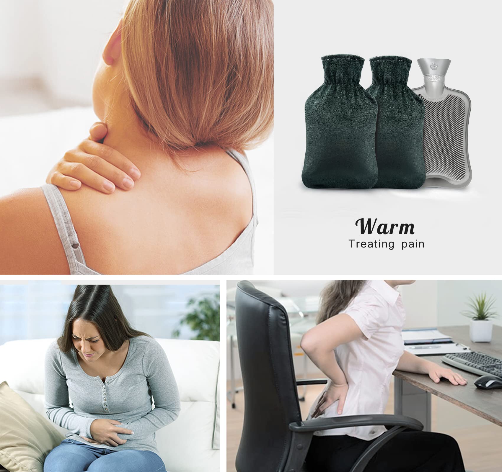 Anstore 2L Large Hot Water Bottle Green - Removable & Washable Soft Cover for Hot & Cold Therapy - Perfect for Baby, Neck Pain Relief, and Winter Warmth - Includes 1 Bottle & 2 Covers - Ideal for Home, Office, and Travel Use