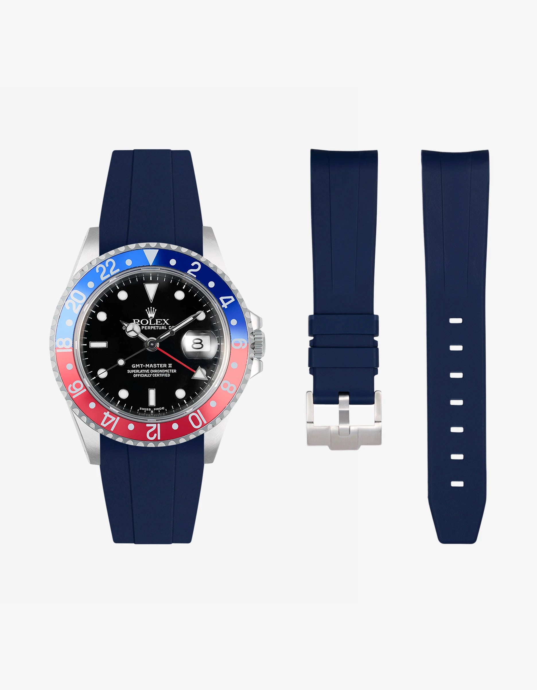 Premium FKM Rubber Watch Band for Rolex GMT-Master II 16710 Pepsi - Durable & Comfortable Replacement Strap for Diving, Swimming & Everyday Wear