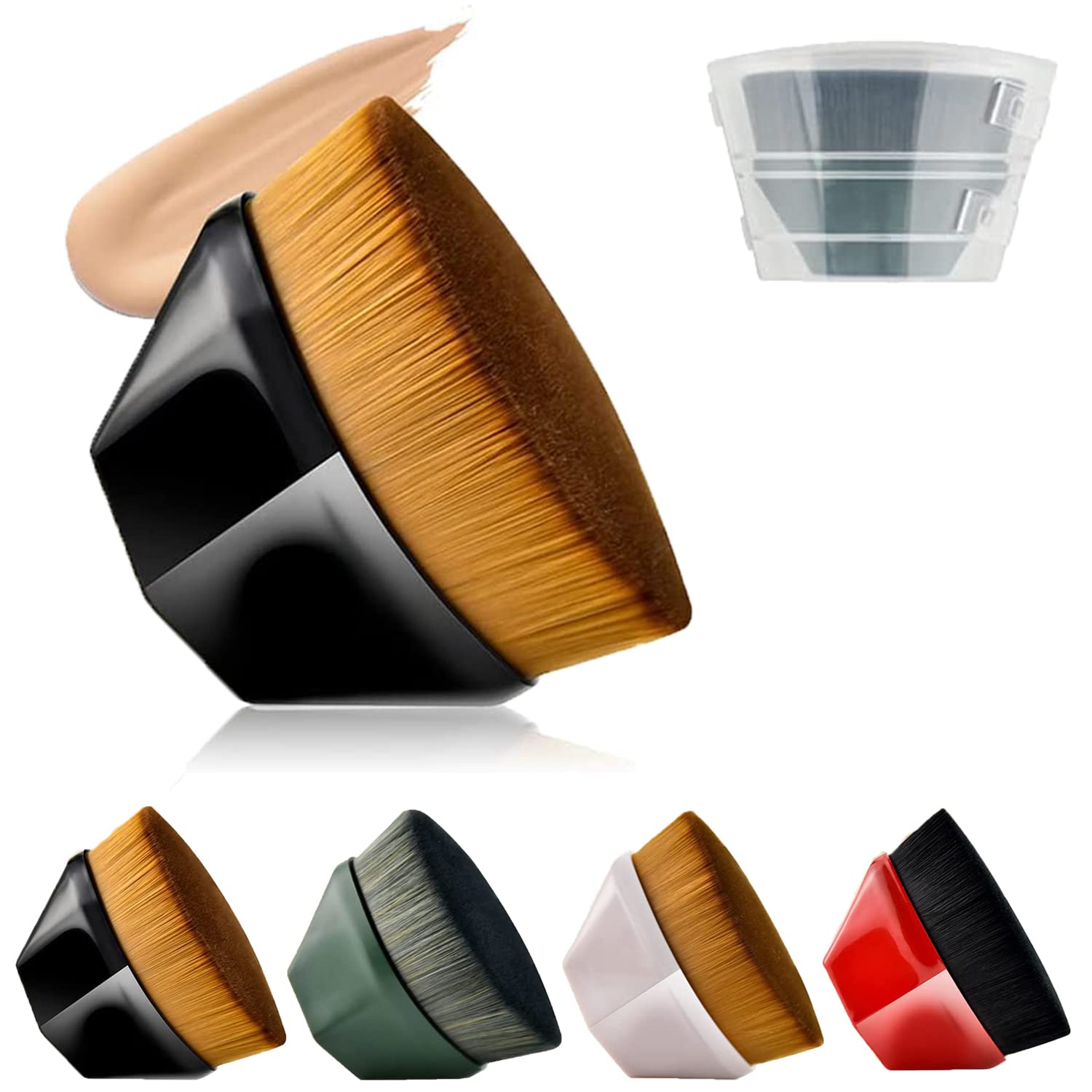 Flat Top Kabuki Foundation Brush - Soft Synthetic Bristles for Flawless Makeup Application - Perfect for Liquid, Cream & Powder Foundation - Includes Protective Case - Ideal for Travel & Professional Use (Black)
