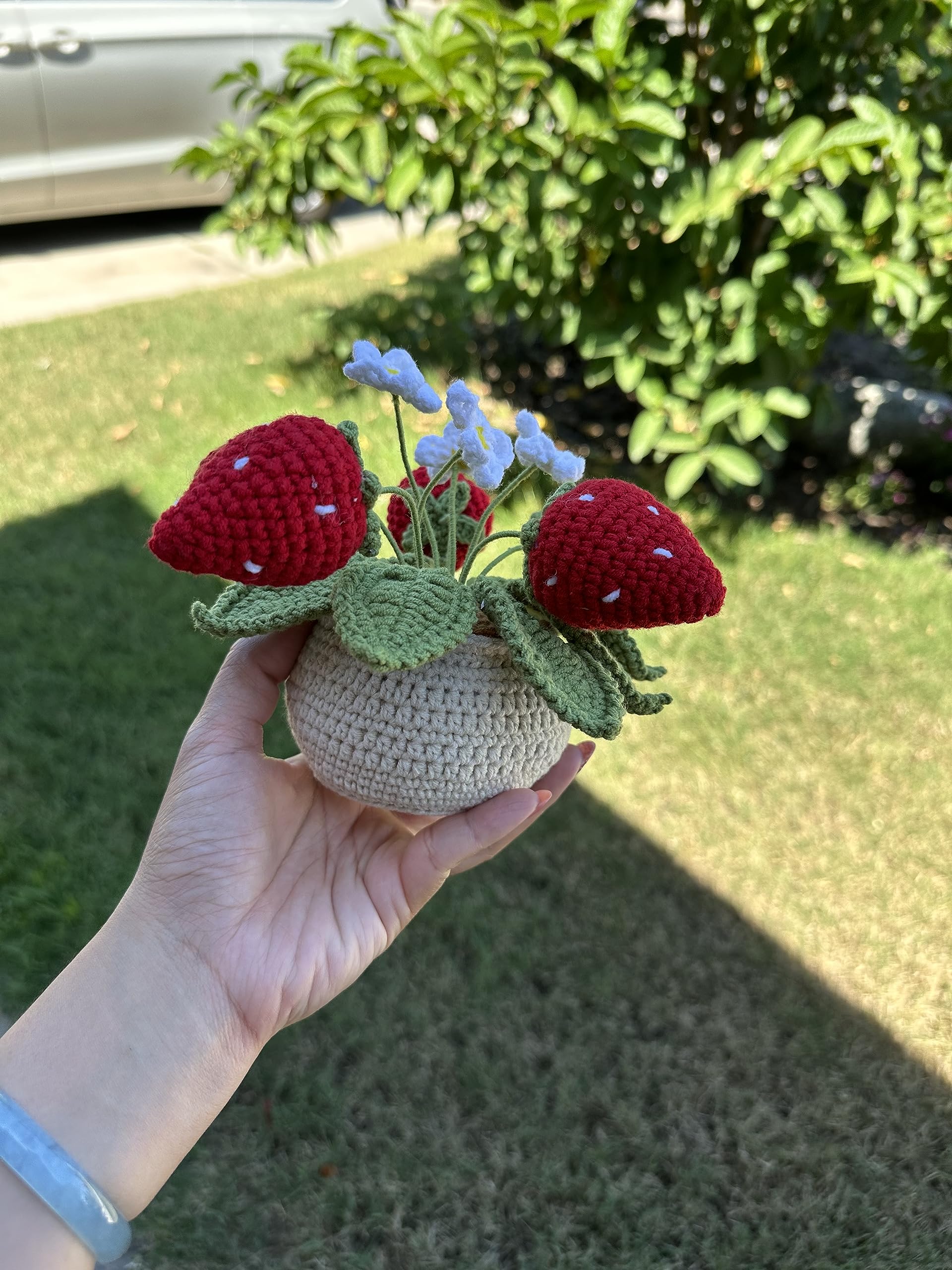 Handmade Crochet Strawberry Plant - Cute Amigurumi Home Decor for Table, Shelf & Nursery | Unique Gift Idea for Plant Lovers & DIY Enthusiasts | Perfect for Living Room, Bedroom & Office Decor