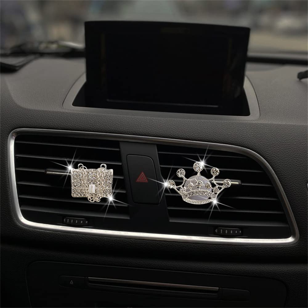 Sparkly Rhinestone Car Vent Clips - 4 Piece Set (High Heel, Magic Bag, Crown) | Bedazzled Car Accessories for Girls | Car Interior Decorations & Cute Dashboard Charms - Perfect for Gifts, Parties & Vehicle Customization