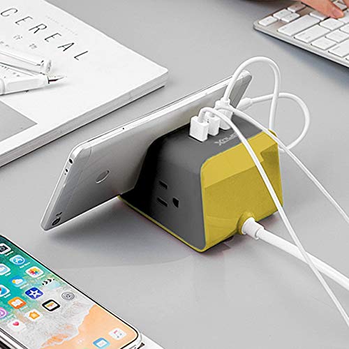 MyDesktop 29W Wireless Charging Stand with 3 USB Ports & 2 AC Outlets - Fast Charger for iPhone, Samsung, AirPods, iPad & Laptops - Perfect for Home, Office & Travel (Yellow)