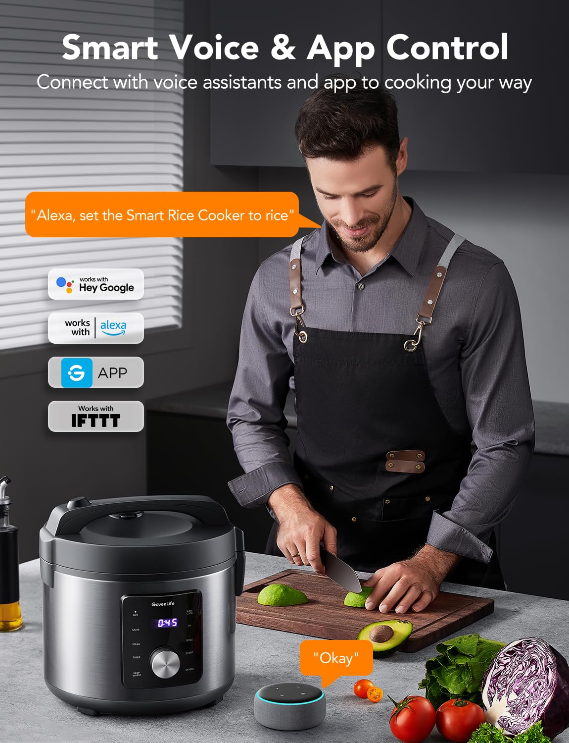 GoveeLife 6-in-1 Smart Rice Cooker & Multi-Cooker - 1000W 10-Cup (5.2Qt) Slow Cooker, Yogurt Maker, Steamer & Food Warmer with App Control & 33 Recipes - Perfect for Meal Prep, Family Dinners & Healthy Cooking