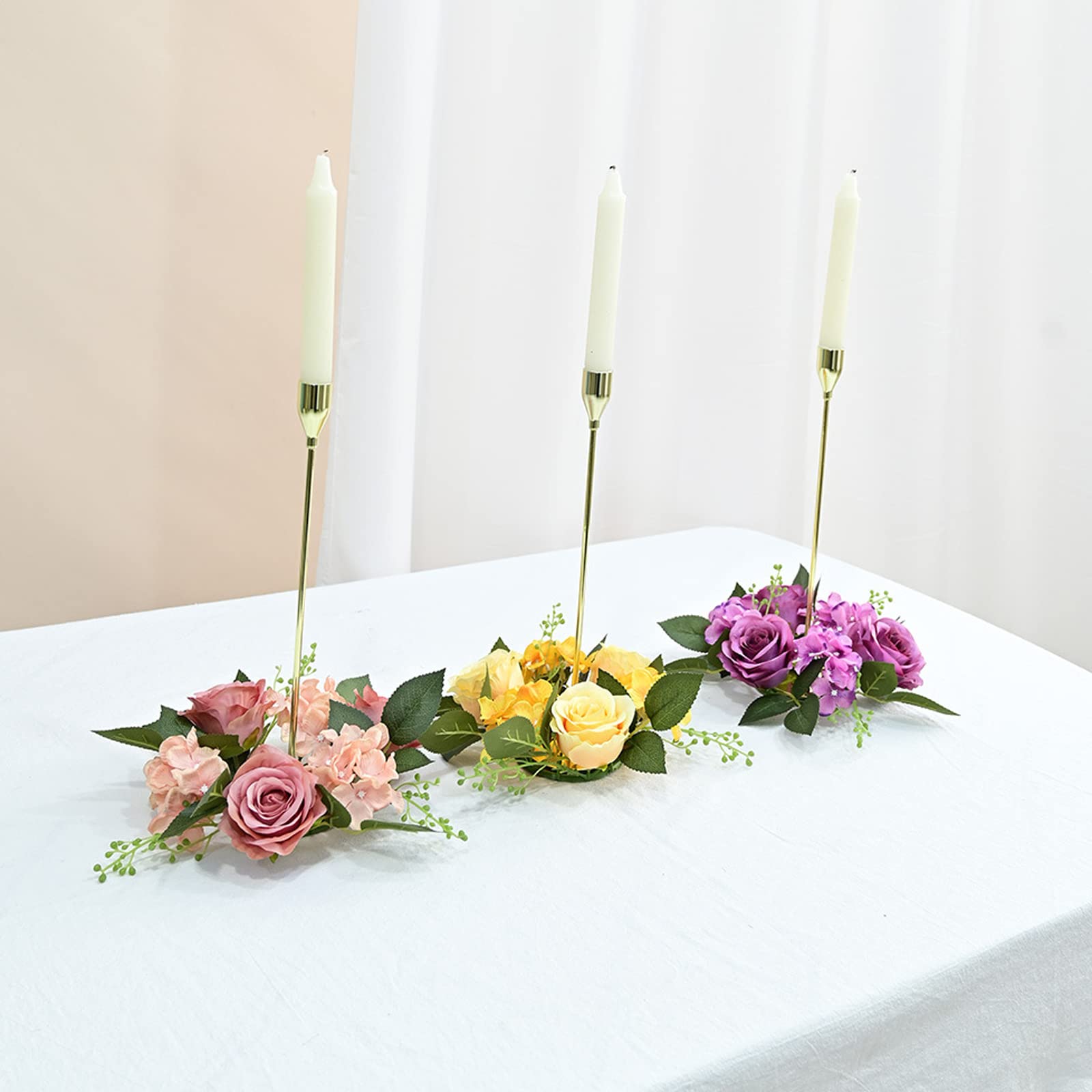 BEIJIALY 6-Pack Artificial Rose Candle Rings - 8 Inch Floral Candle Wreaths for Pillar Candles, Rustic Wedding Centerpieces & Christmas Table Decor | Perfect for Weddings, Holidays, and Home Decor