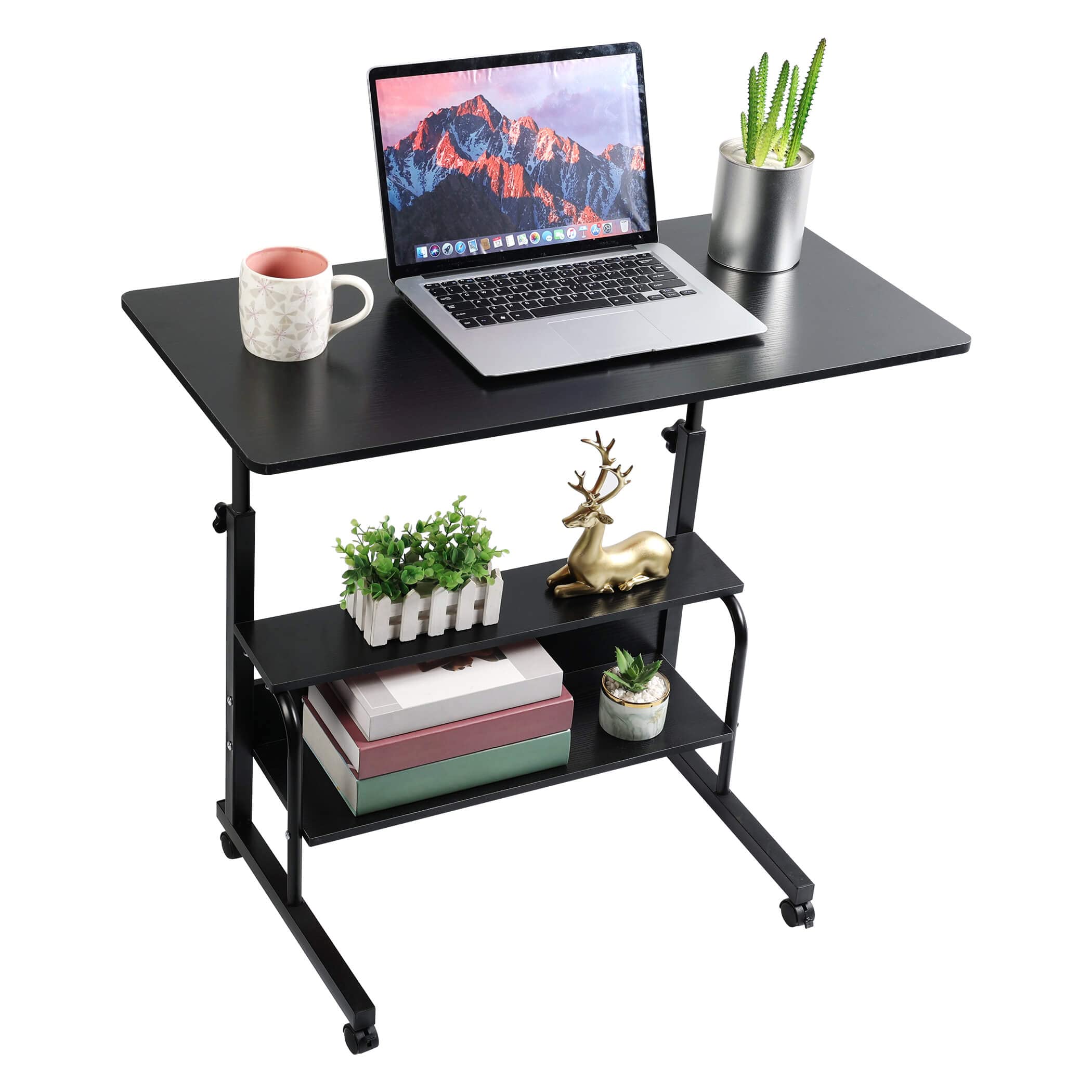 Adjustable Portable Computer Desk for Small Spaces - 15.7x31.5 Inch Universal Mobile Workstation with Storage | Perfect for Home Office, Bedside, Living Room & Sofa Use - Black Modern Furniture