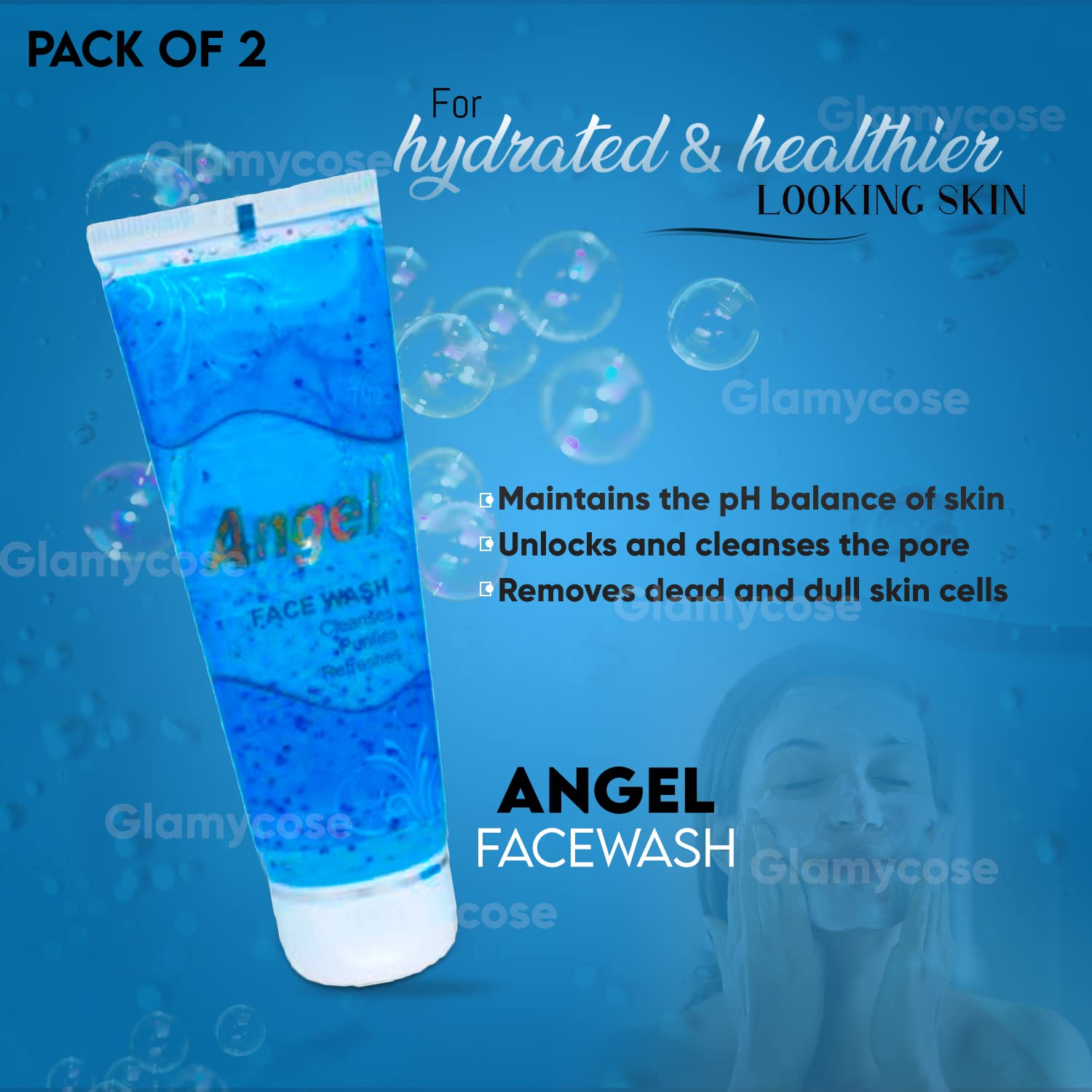 Glamycose Angel Anti Acne Face Wash for Men & Women - Oil Balancing Gel Cleanser for Skin Repair & Glowing Complexion (Pack of 2) | Daily Skincare Routine, Morning & Night Face Wash for Acne-Prone Skin