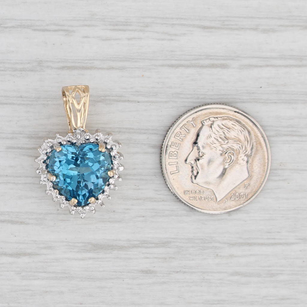 0.49 Carat London Blue Topaz Heart Pendant with Diamond Halo in 10K Yellow Gold - Elegant Jewelry Gift for Women, Perfect for Valentine's Day, Anniversary & Special Occasions