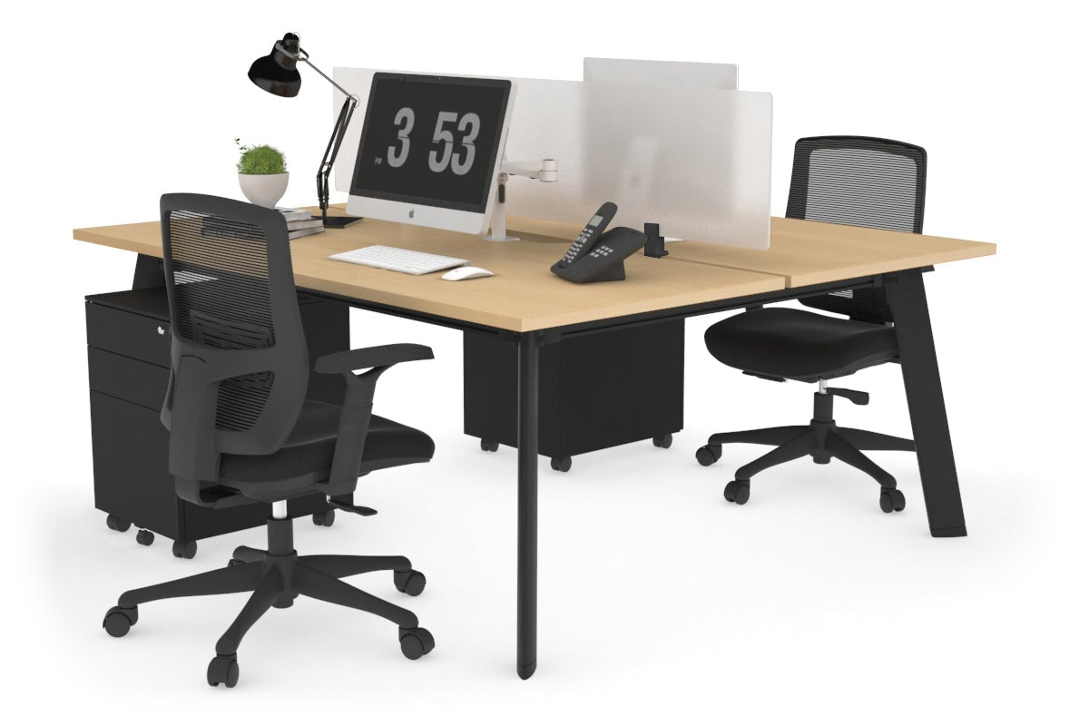 2 Person Workstation Black Frame - 1400L x 800W with Cable Management | Dual Office Desk for Home & Business | Perfect for Shared Workspaces & Collaborative Environments