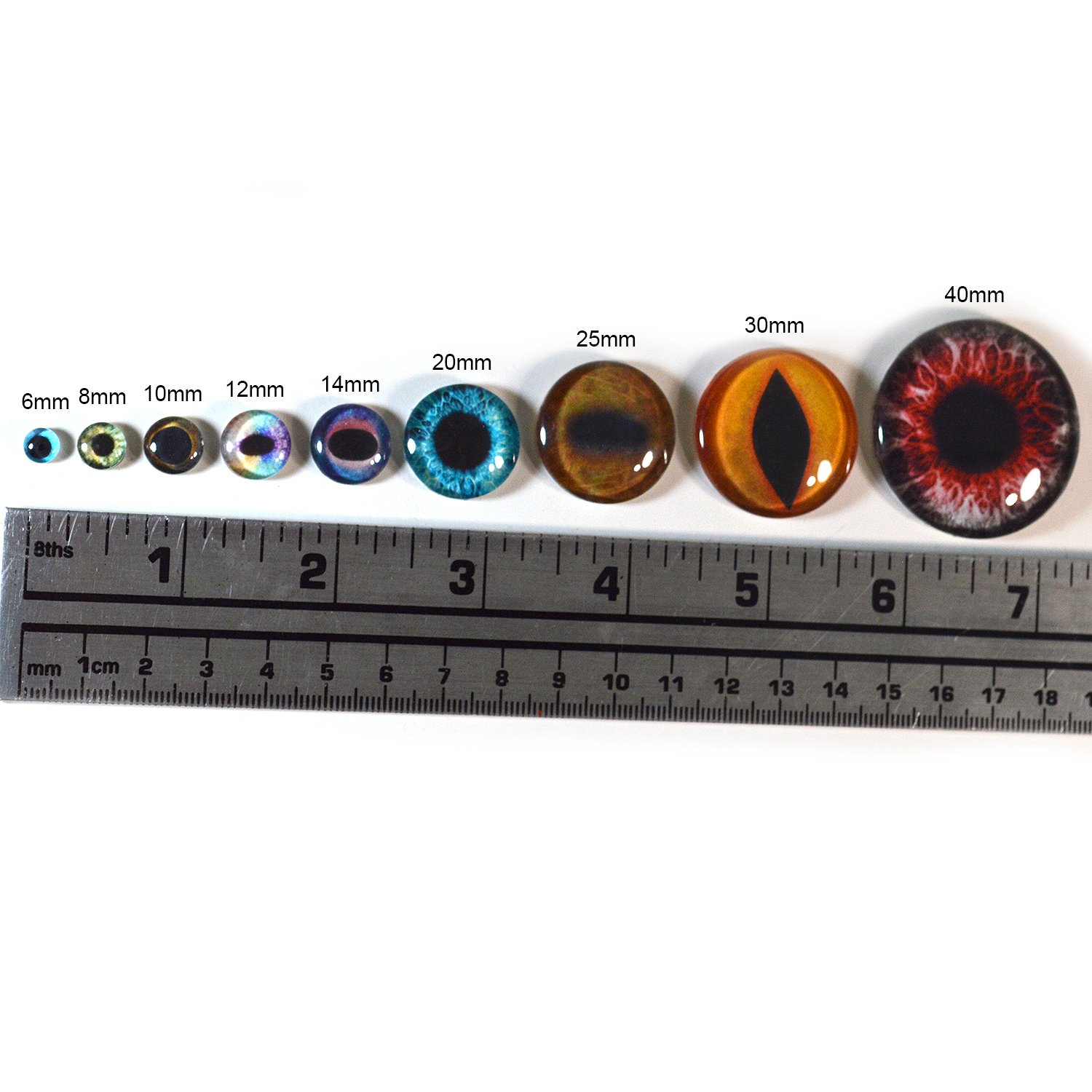 40mm Large Green Monster Glass Eyes Cabochons for Fantasy Dolls, Taxidermy, Sculptures & Jewelry Making - Perfect for Halloween Decor, Cosplay Props and DIY Craft Projects