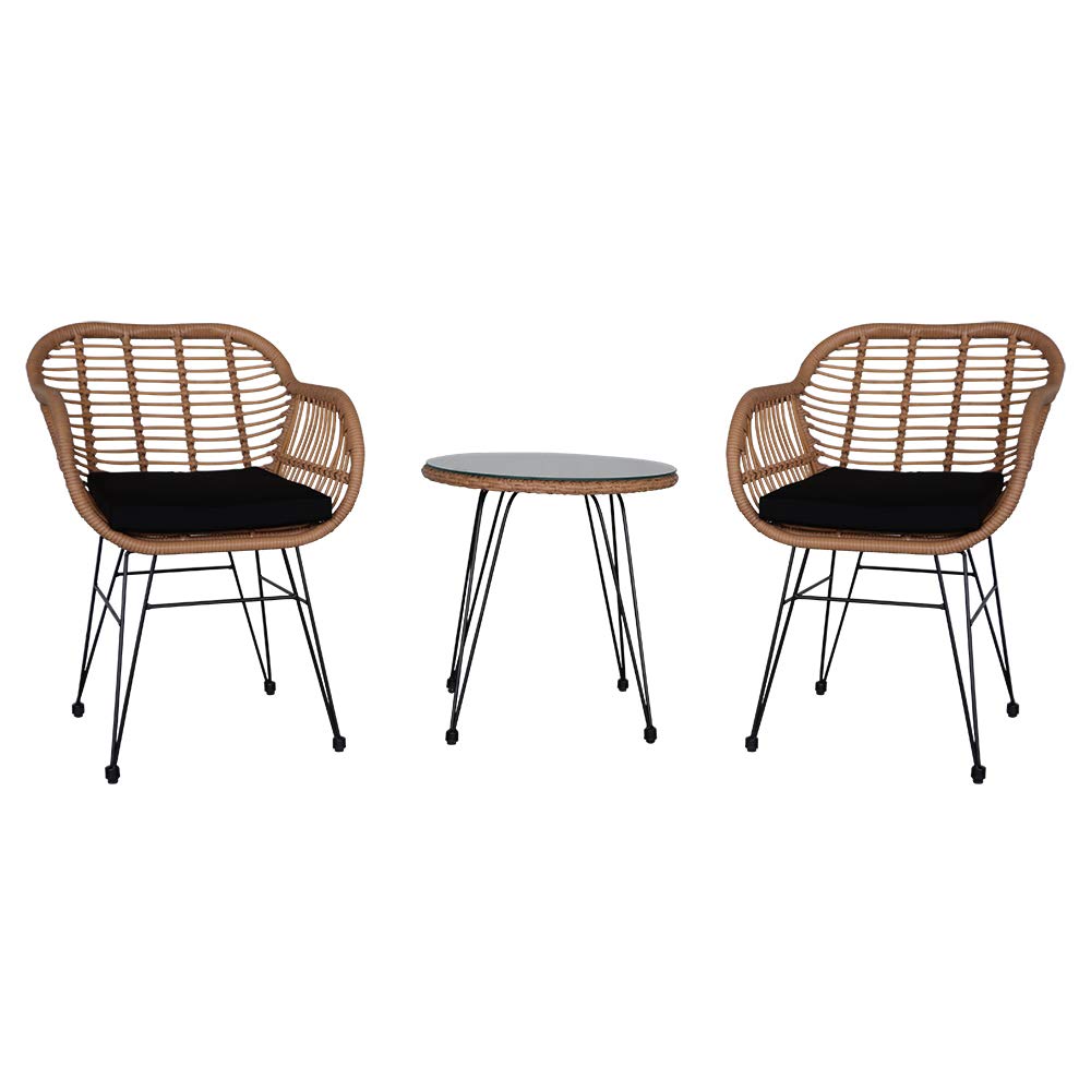3-Piece Wicker Rattan Patio Conversation Set with Tempered Glass Table - Outdoor Garden Furniture for Backyard, Poolside & Balcony Relaxation
