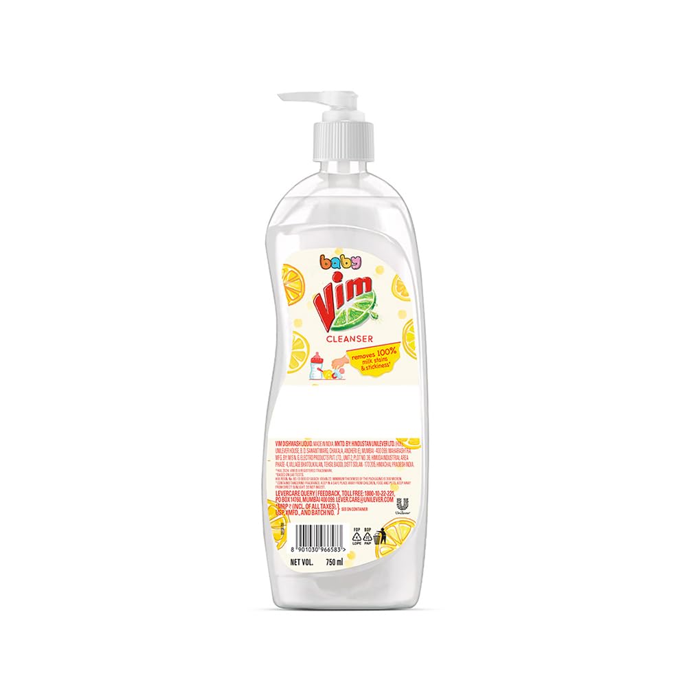 Vim Baby Dishwashing Liquid – Plant-Based Formula Removes 100% Milk Stains & Odors | Paraben & Phosphate Free | Safe for Baby Bottles & Utensils (500ml) – Gentle Cleaning for Infant Feeding Items