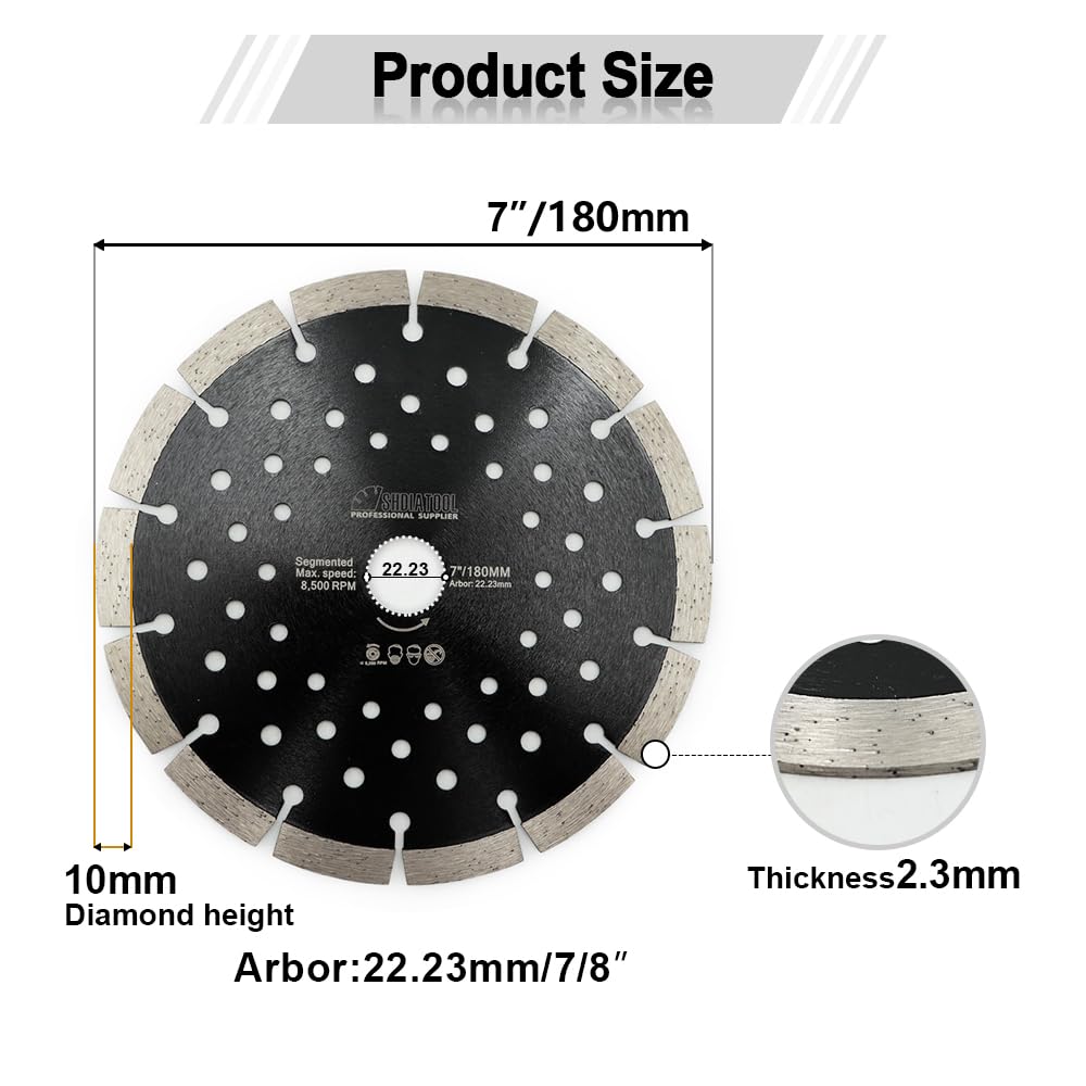 2 Pack 7 Inch Diamond Blades for Angle Grinder - Premium Dry/Wet Segmented Cutting Disc for Concrete, Stone, Brick & Masonry - 7/8 Arbor - Ideal for Construction, Renovation & DIY Projects