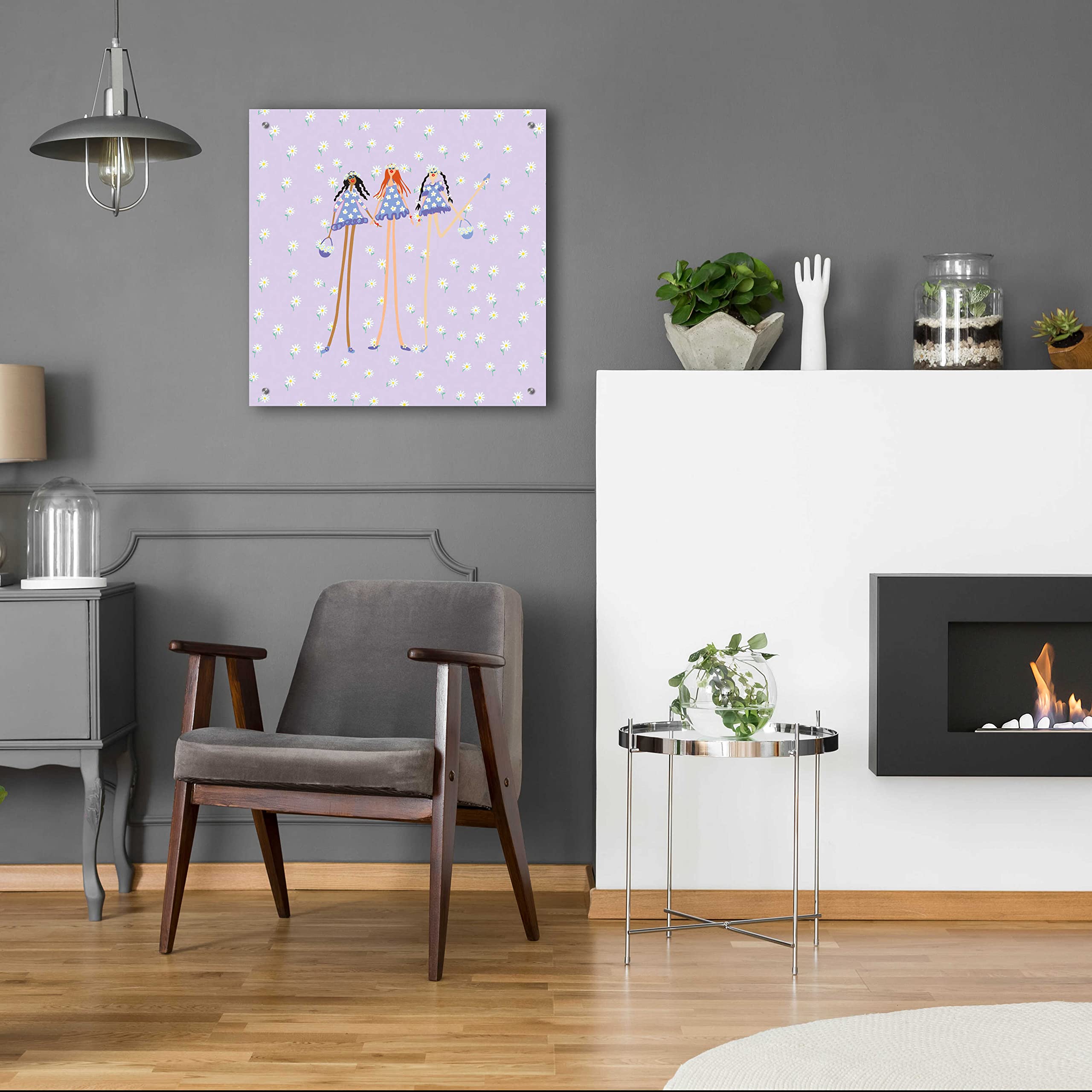 Epic Art 'Flower Girls' by Caroline Benchétrit - 24x24 Inch Acrylic Glass Wall Art Painting, Modern Home Decor for Living Room, Bedroom & Office