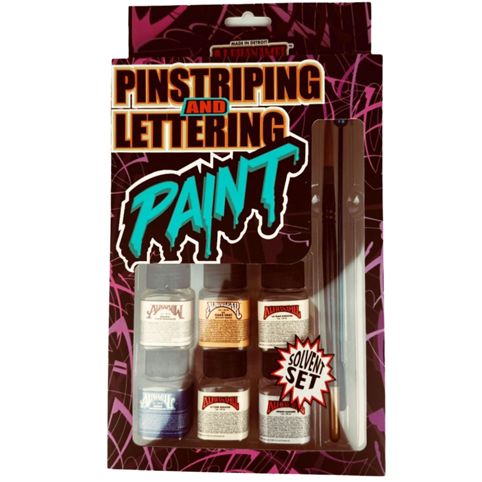 Alphanamel Pinstriping & Lettering Solvent Kit with Brush & Stainless Steel Stir - 1 oz Bottles for Automotive, Sign Painting & DIY Crafts - Perfect for Custom Car Detailing, Art Projects & Professional Lettering