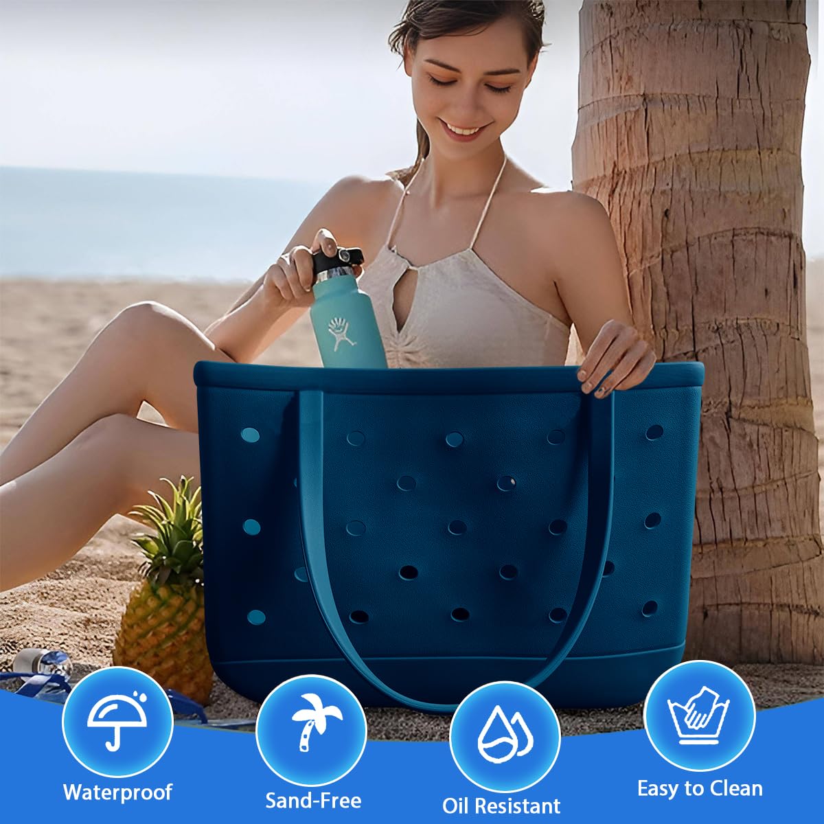 **Large Waterproof Beach Tote Bag for Women - Durable Washable Rubber Tote for Travel, Sports & Pool Day - Perfect for Beach Trips, Gym & Shopping**