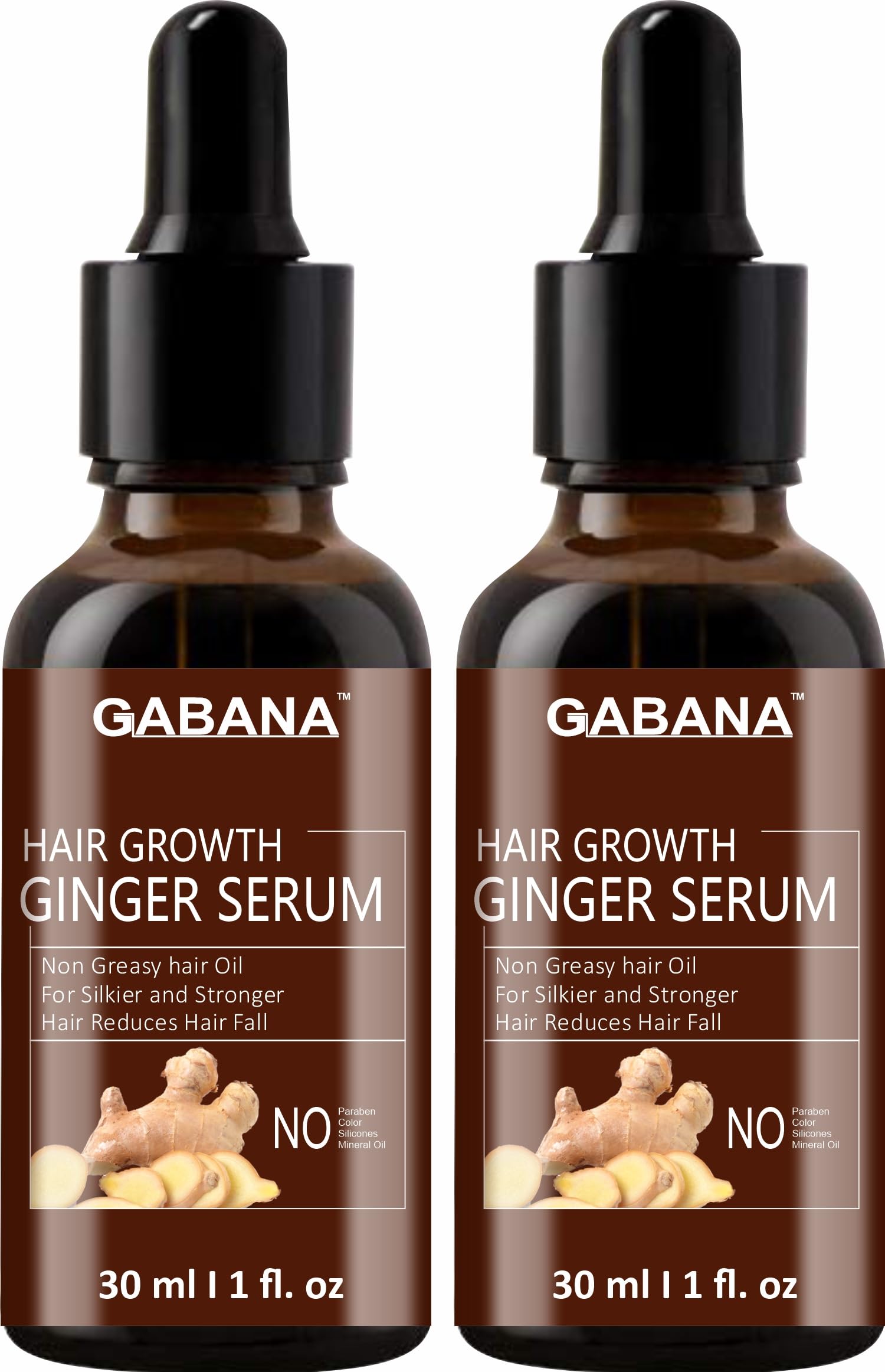 GABANA Hair Growth Ginger Serum for Men & Women - 2 Pack (30ml Each) | Reduce Hair Fall, Strengthen & Nourish Hair, Combat Frizz | Perfect for Daily Hair Care & Scalp Treatment