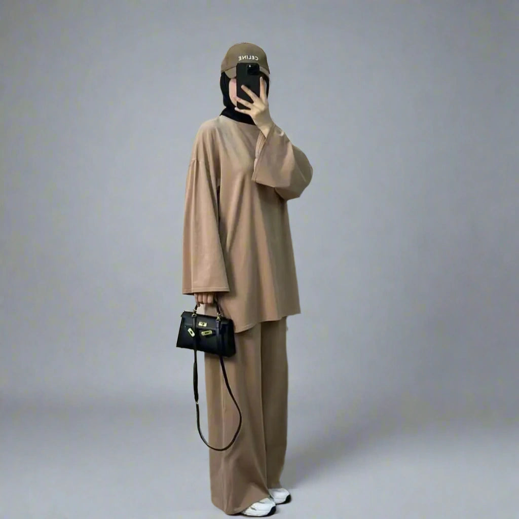 2-Piece Muslim Women's Outfit - Modest Daily Wear Tops & Pants Set for Prayer, Work & Casual Occasions