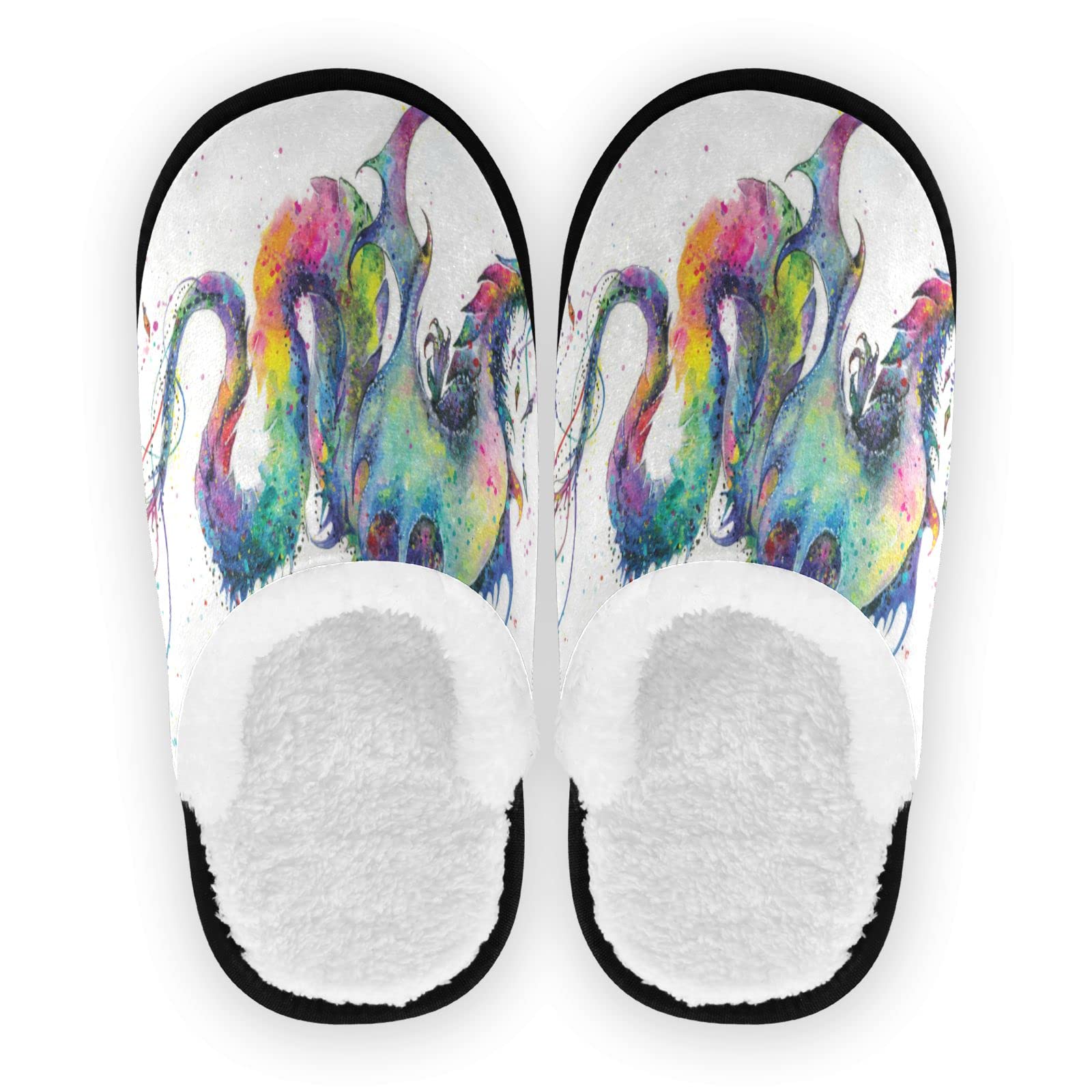 Vozoza Memory Foam Slippers for Women & Men - Non-Slip Indoor/Outdoor House Slippers with Rainbow Dragon Design - Perfect for Home, Travel, Spa, and Relaxation