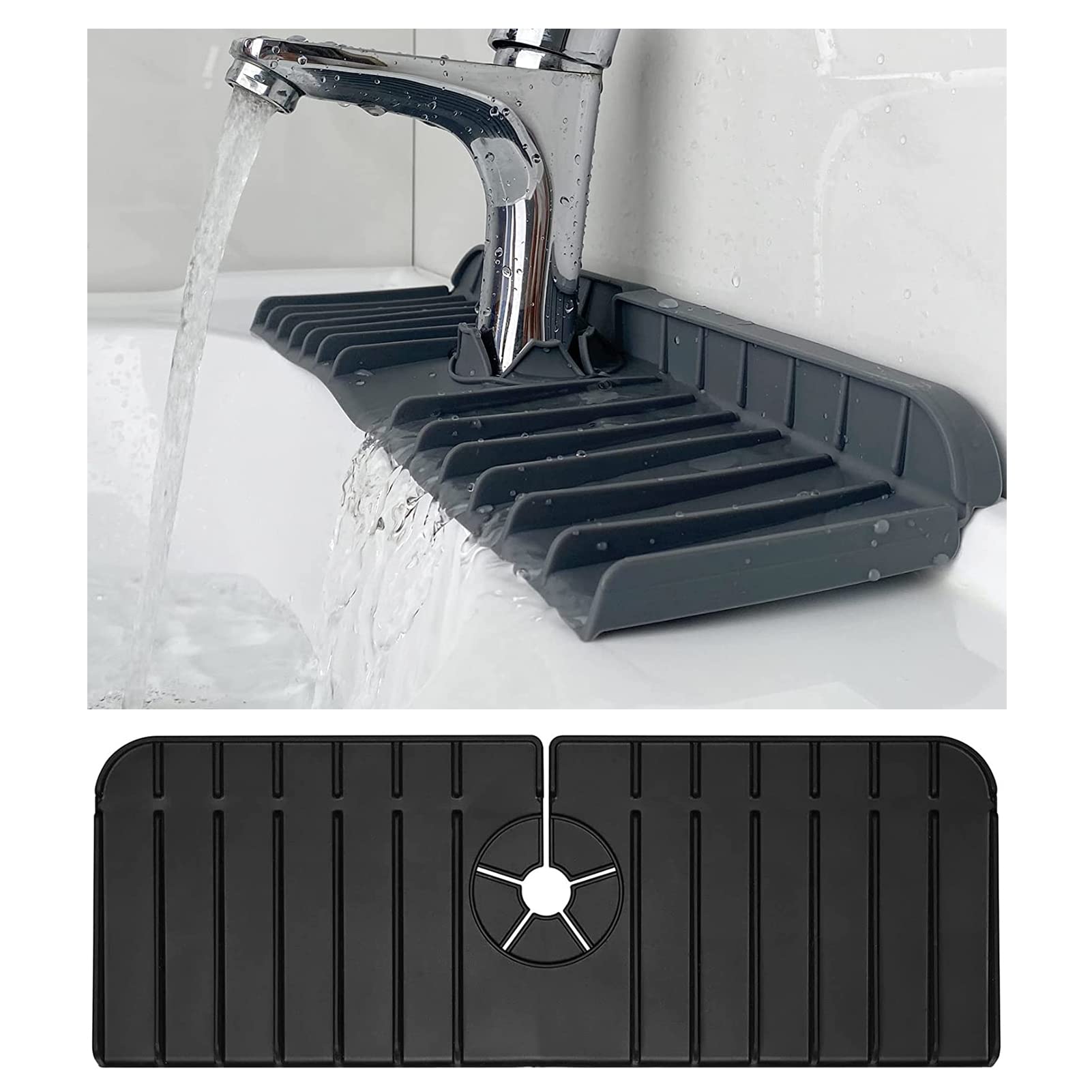 Upgraded Black Silicone Faucet Handle Drip Catcher Tray - Kitchen Sink Faucet Mat & Splash Guard for Countertops - Waterproof Bathroom & Kitchen Accessory (Perfect for Preventing Water Spills & Protecting Countertops)