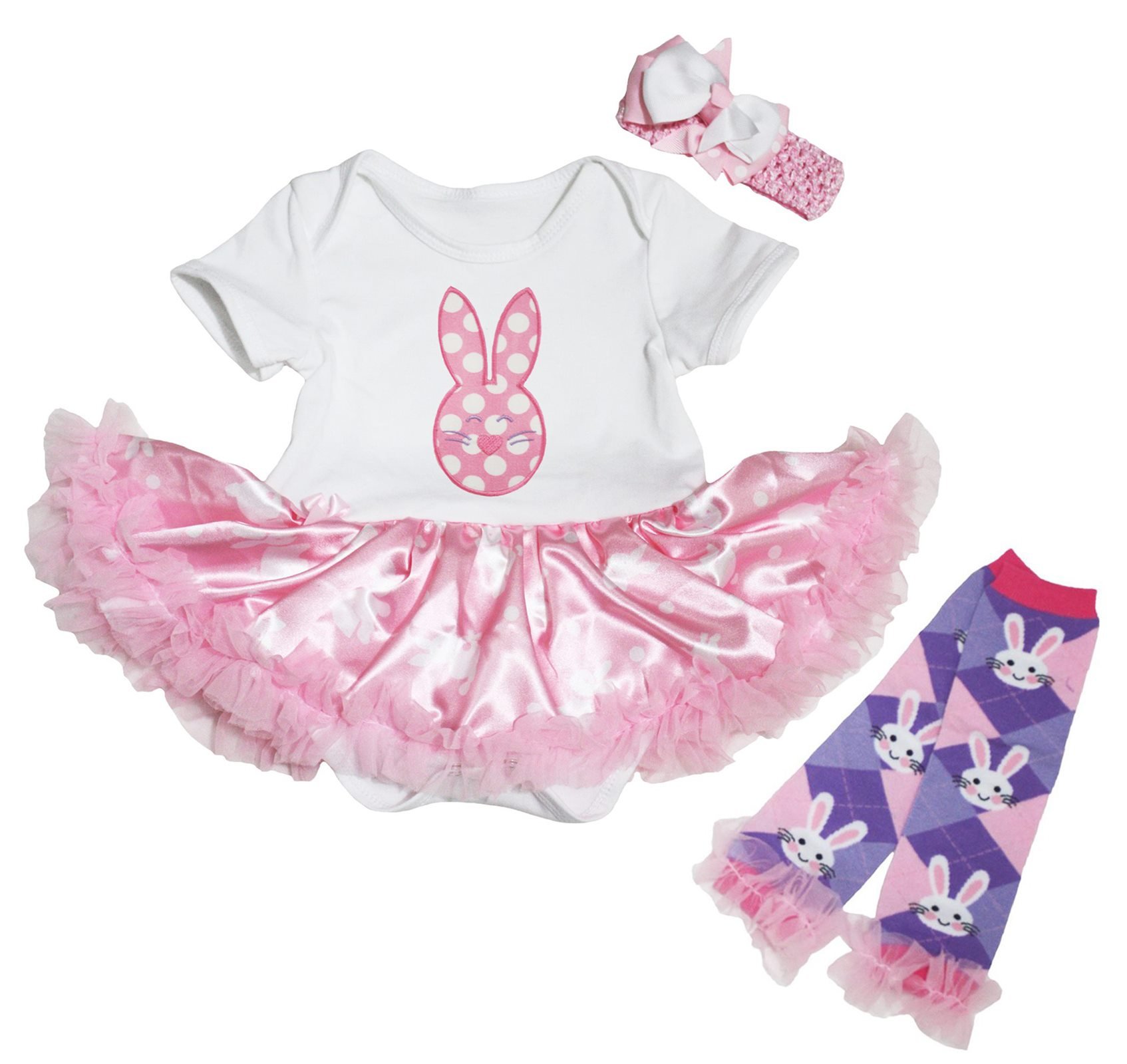 Petitebella Easter Baby Dress - Pink Polka Dot Bunny Rabbit Bodysuit with Tutu & Leg Warmers for Newborn to 18 Months | Perfect for Easter Photos, Spring Celebrations & Baby Showers