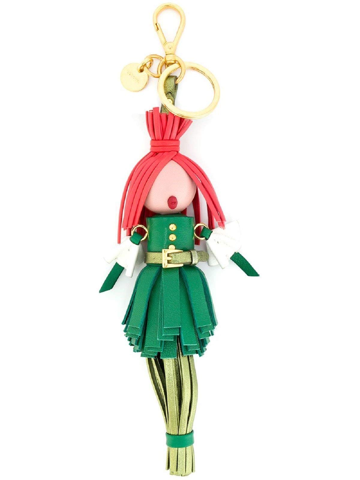 Prada Trick in Pelle Alice Doll Key Chain - Red Hair & Mango Green Leather (1TL172) - Perfect for Handbags, Gifts & Fashion Accessories