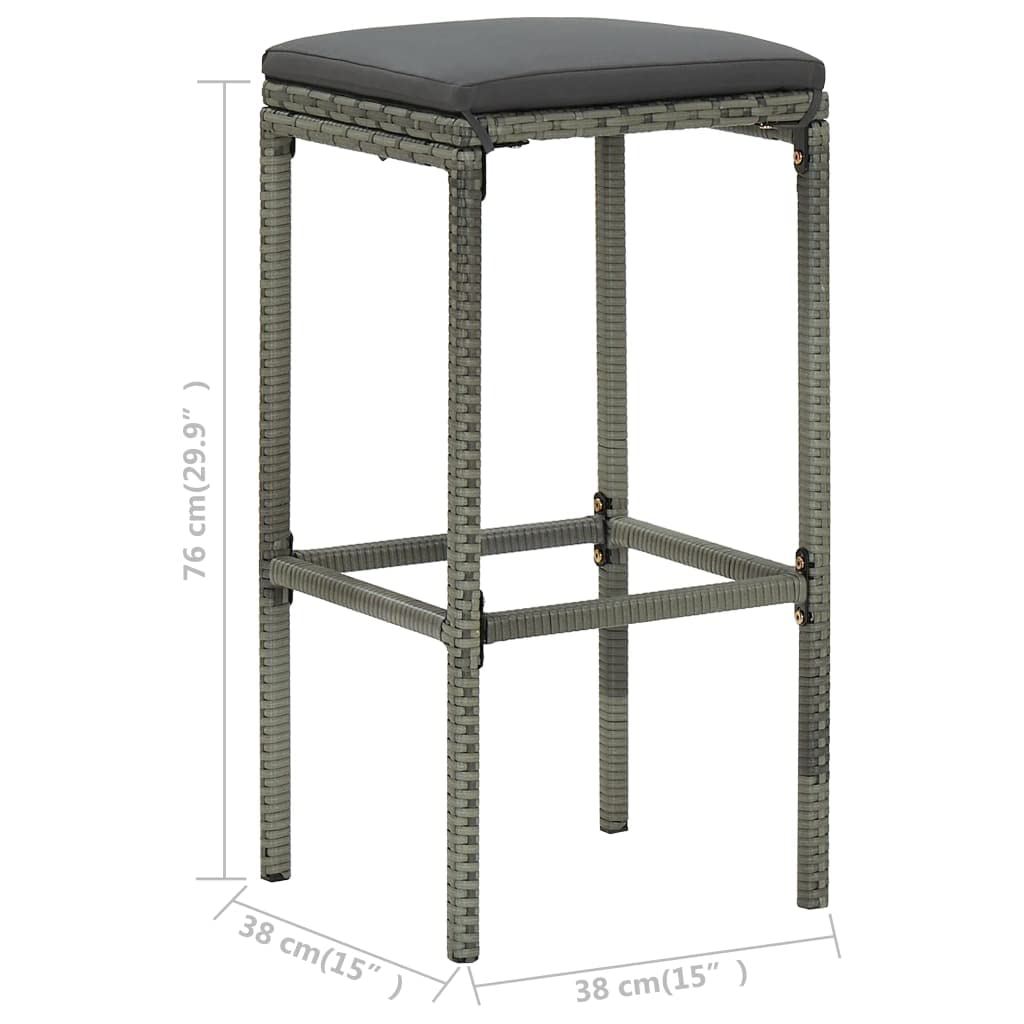 2 Pack Gray Poly Rattan Bar Stools with Cushions - Counter Height Swivel Stools for Kitchen Island, Breakfast Nook & Home Bar
