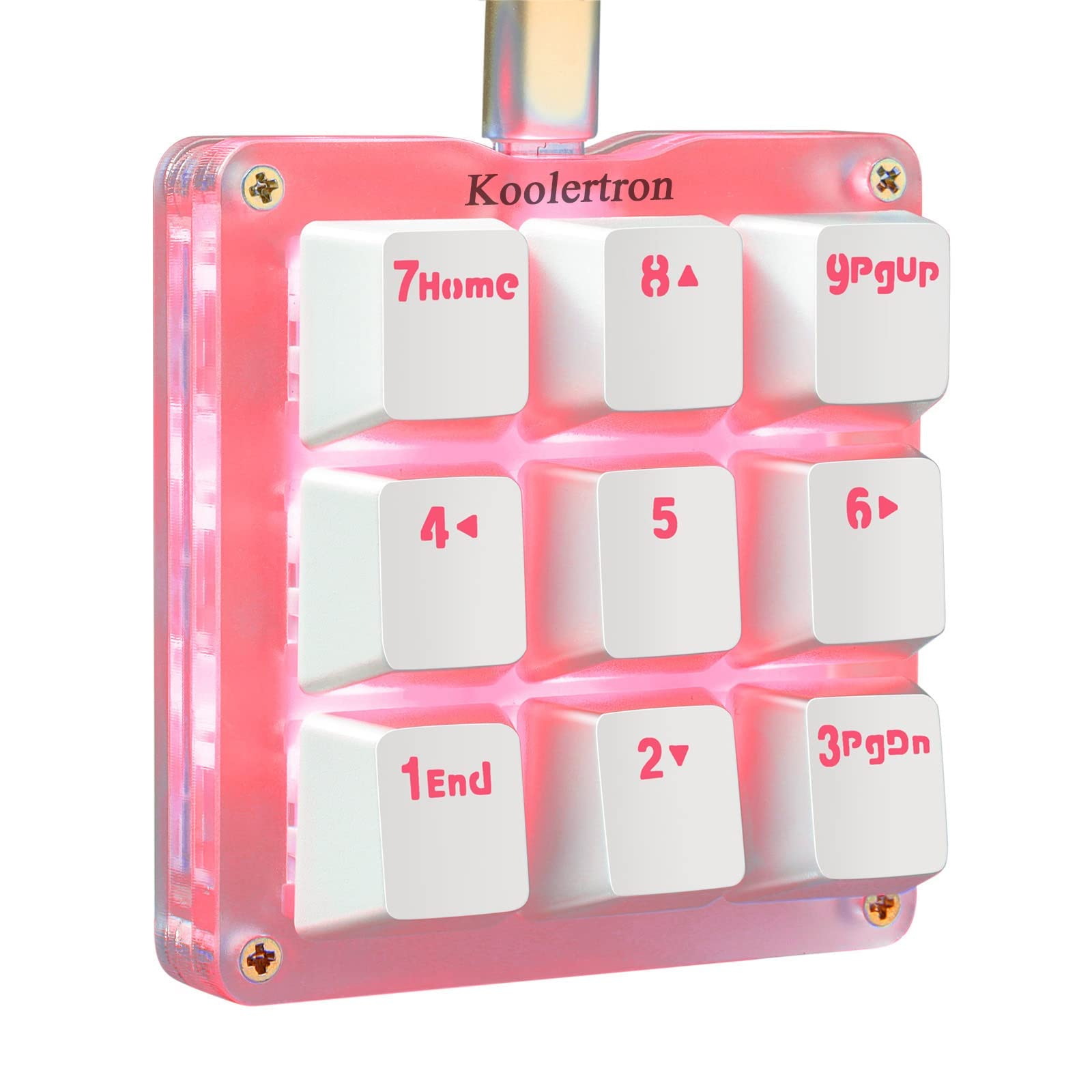 Koolertron One-Handed Macro Mechanical Keyboard - RGB Backlit, Portable Mini Gaming Keypad with 9 Programmable Keys (White/Red Switches, Pink LED) for OSU!, PC Gaming & Office Work