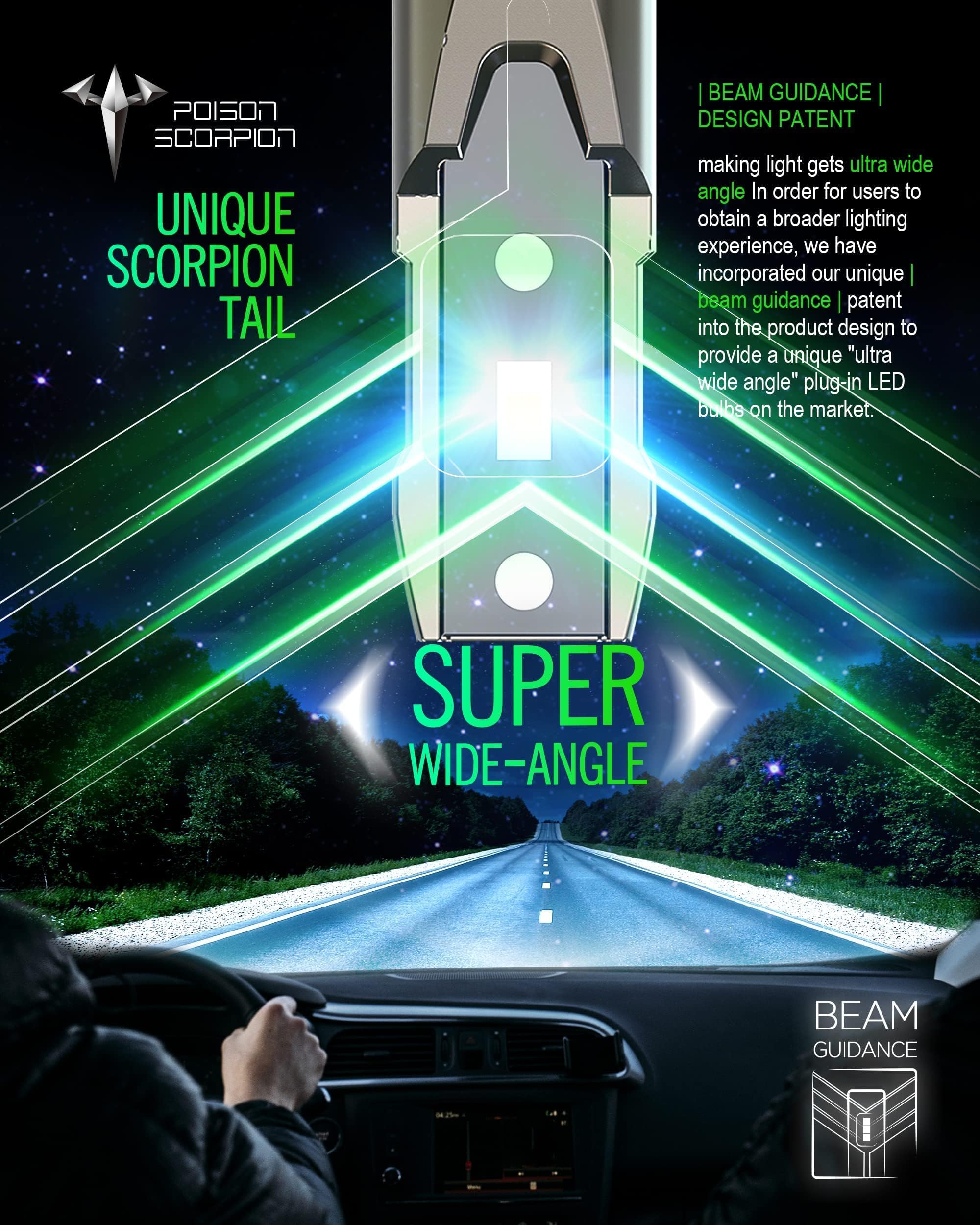 POISON SCORPION H11/H8/H9 LED Bulbs - 16000LM 6500K Super Bright Fog Lights & Headlight Replacement (400% Brighter) - Plug & Play Installation - Pack of 2 - Perfect for Off-Roading, Night Driving & Foggy Conditions