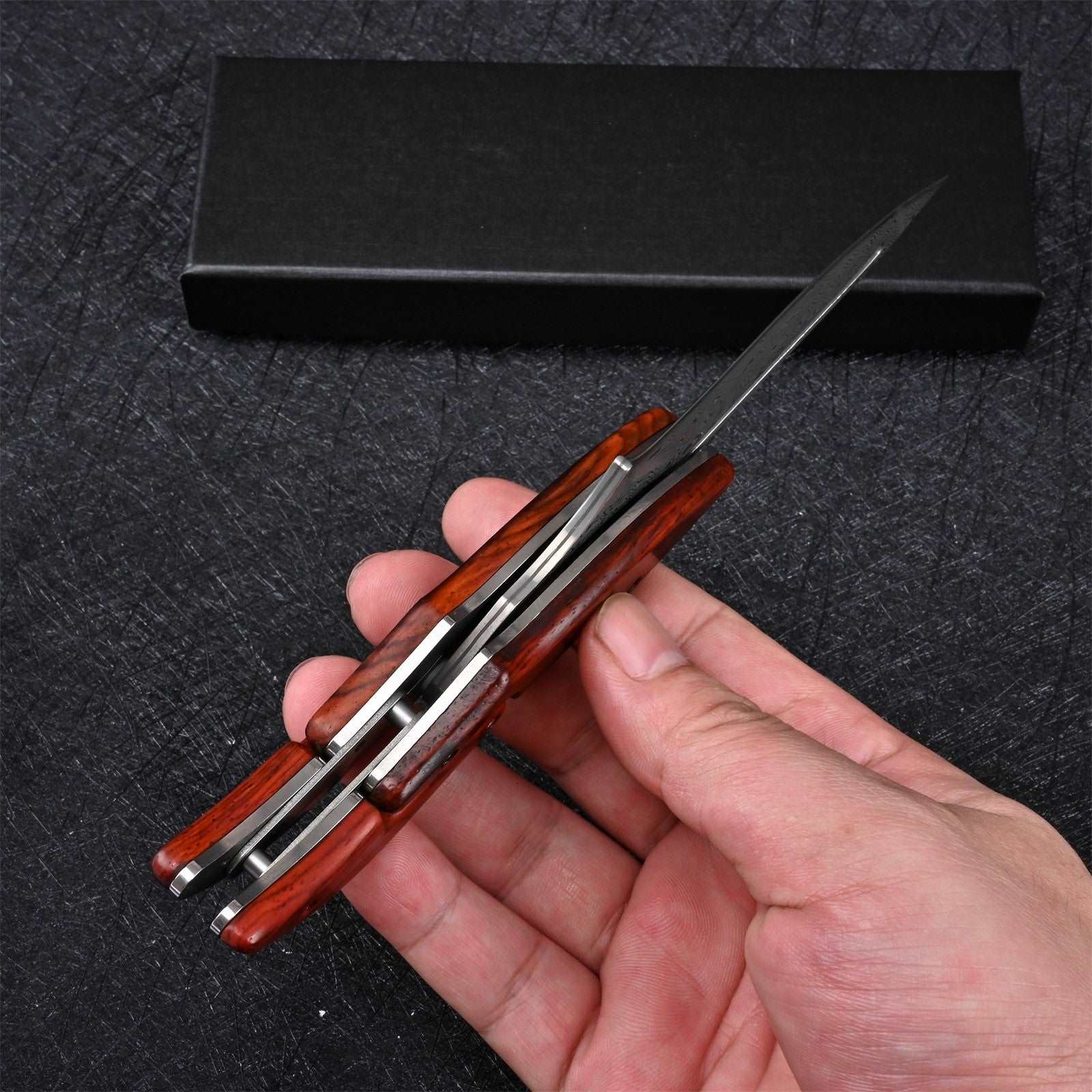 Premium Hera Japanese VG10 Damascus Folding Pocket Knife - Razor Sharp Stainless Steel Blade with Exotic Red Sandalwood Handle - Perfect for Camping, Hiking & Everyday Carry (EDC)