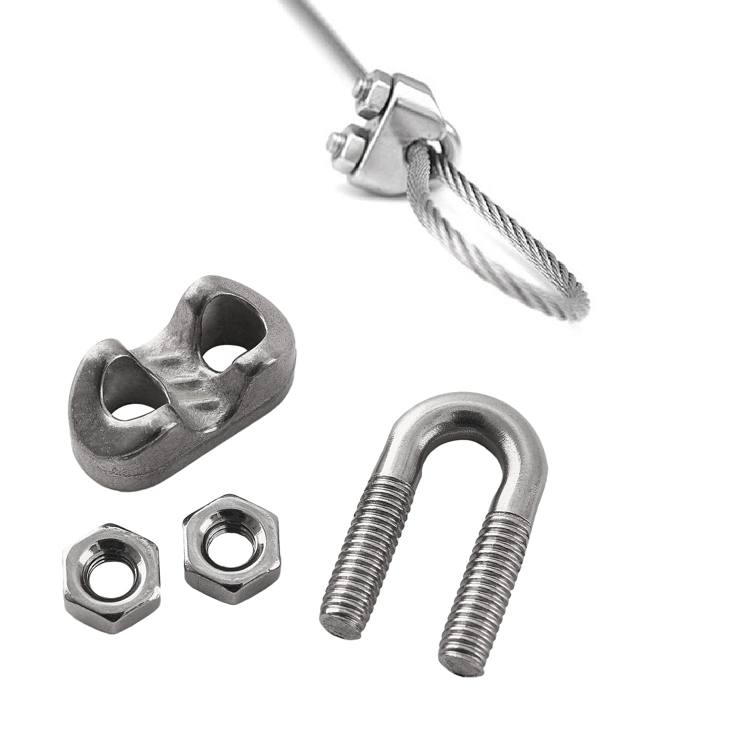 HSTECH 20PCS 1/8 Inch M3 304 Stainless Steel Wire Rope Cable Clips Clamps - Heavy Duty for Rigging, Guardrails, Load Securing, Hanging Banners & Flags - Perfect for Marine, Construction, DIY Projects