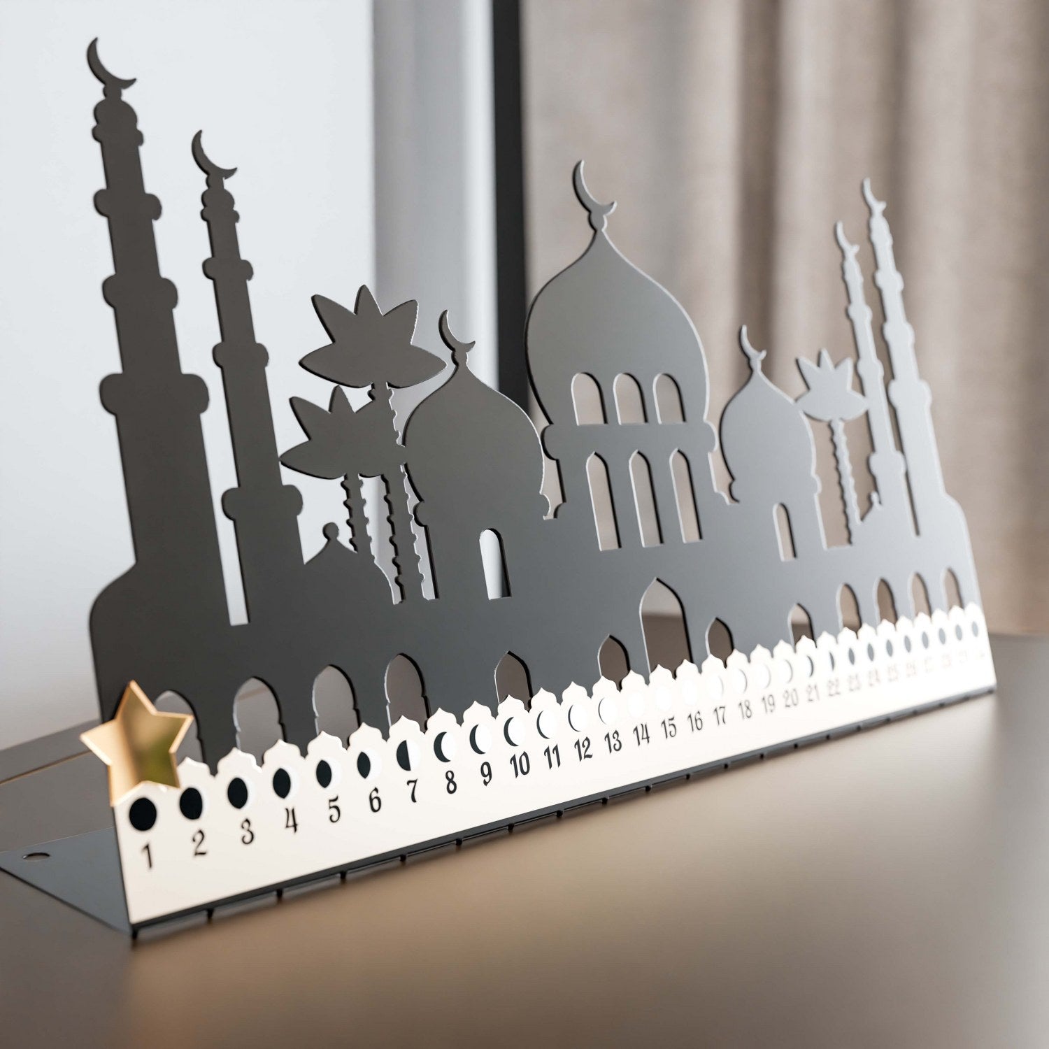 Metal Ramadan Calendar with Masjid Design - Horizontal Islamic Table Decor for Home & Office - Perfect for Ramadan Countdown, Eid Decorations & Muslim Gift Ideas