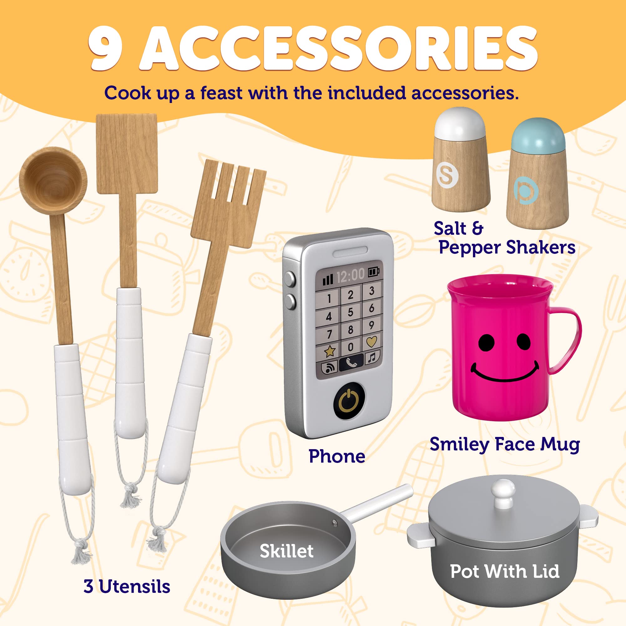 Wooden Play Kitchen Set for Kids - Pretend Cooking Toy with Stove, Oven, Microwave, Fridge, Sink & 20+ Accessories - Educational Role Play for Toddlers Ages 3-8 - Perfect for Home, Preschool & Daycare Pretend Play