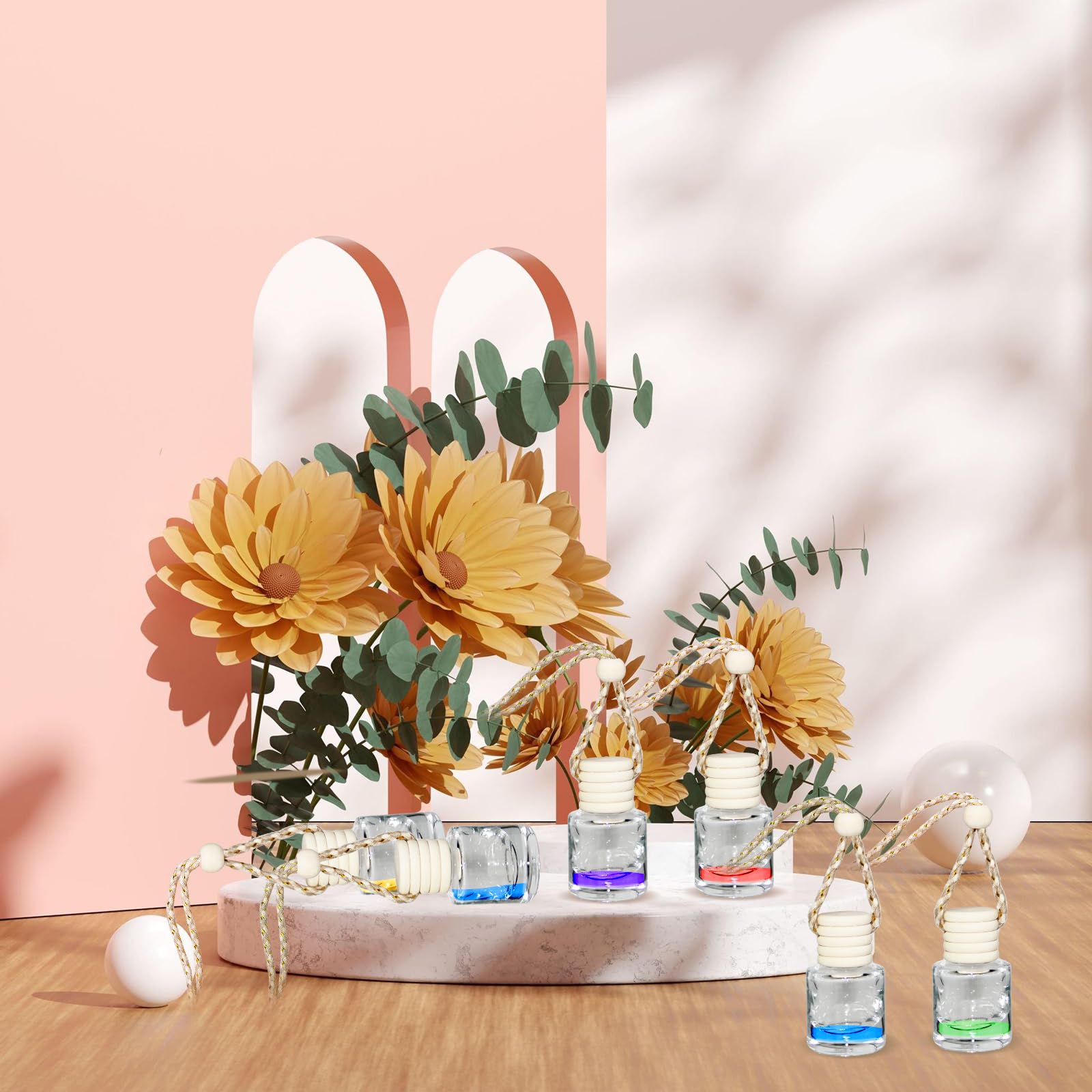 50 Pcs Empty Glass Perfume Bottles with Wooden Cap - Hanging Car Diffuser & Air Freshener for Essential Oils, Aromatherapy, Fragrance - Perfect for Car, Home, Office, and Gift Giving