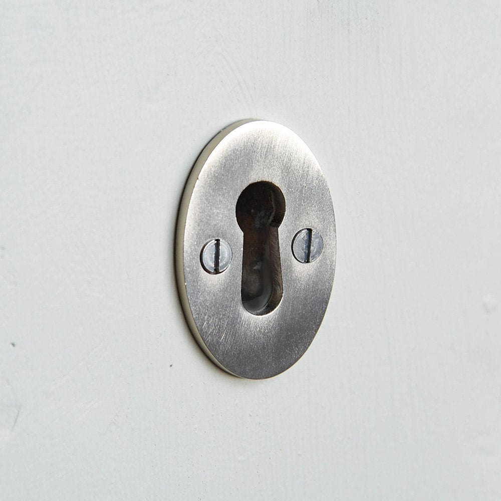 Satin Nickel Oval Escutcheon Plate - Exposed Keyhole Cover for Door Hardware - Perfect for Home, Office & Commercial Door Decor