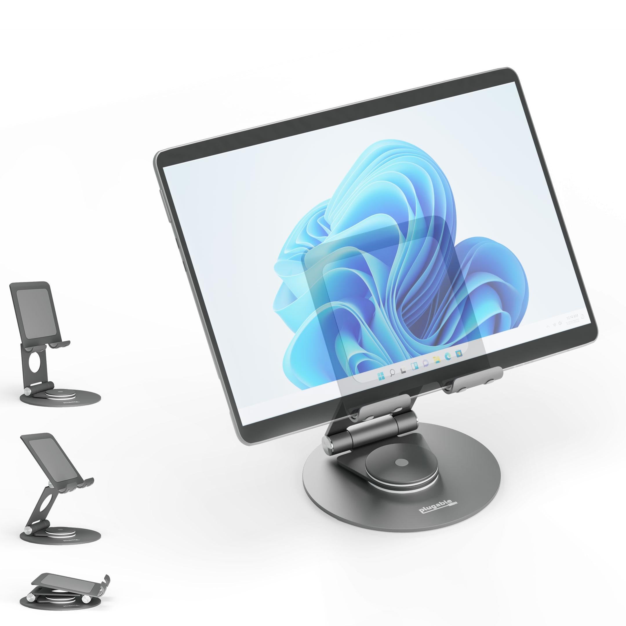 Plugable Universal Tablet Stand with 360° Rotating Base - Adjustable Holder for iPad, Kindle, Fire Tablet - Perfect for Home, Office & Travel Use