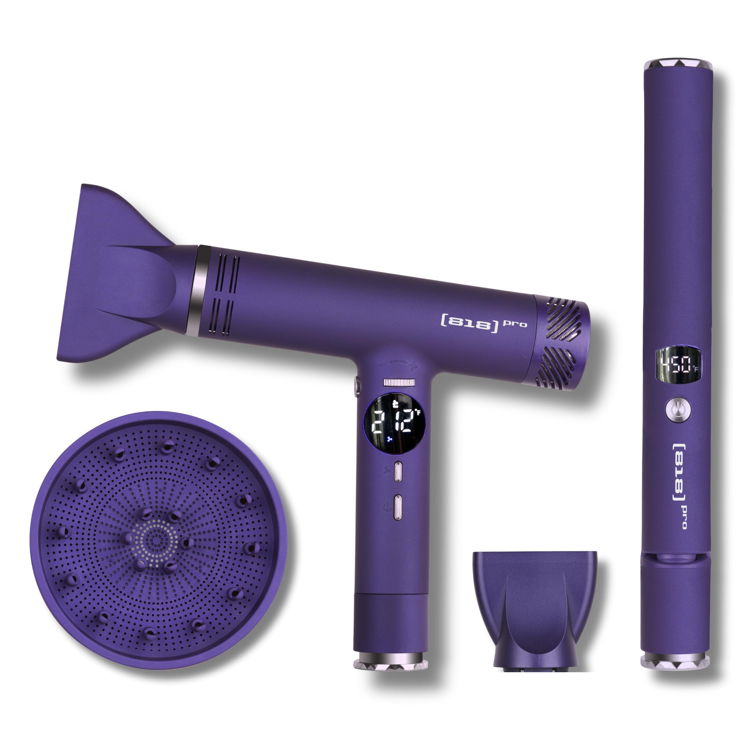 Professional 818 Pro Salon Hair Dryer & Straightener Set - 110,000 RPM High-Speed Ionic Blow Dryer with Diffuser & Titanium 2-in-1 Straightener/Curler - 9ft Detachable Cord for Home & Salon Use - Perfect for Styling, Smoothing & Volumizing Hair