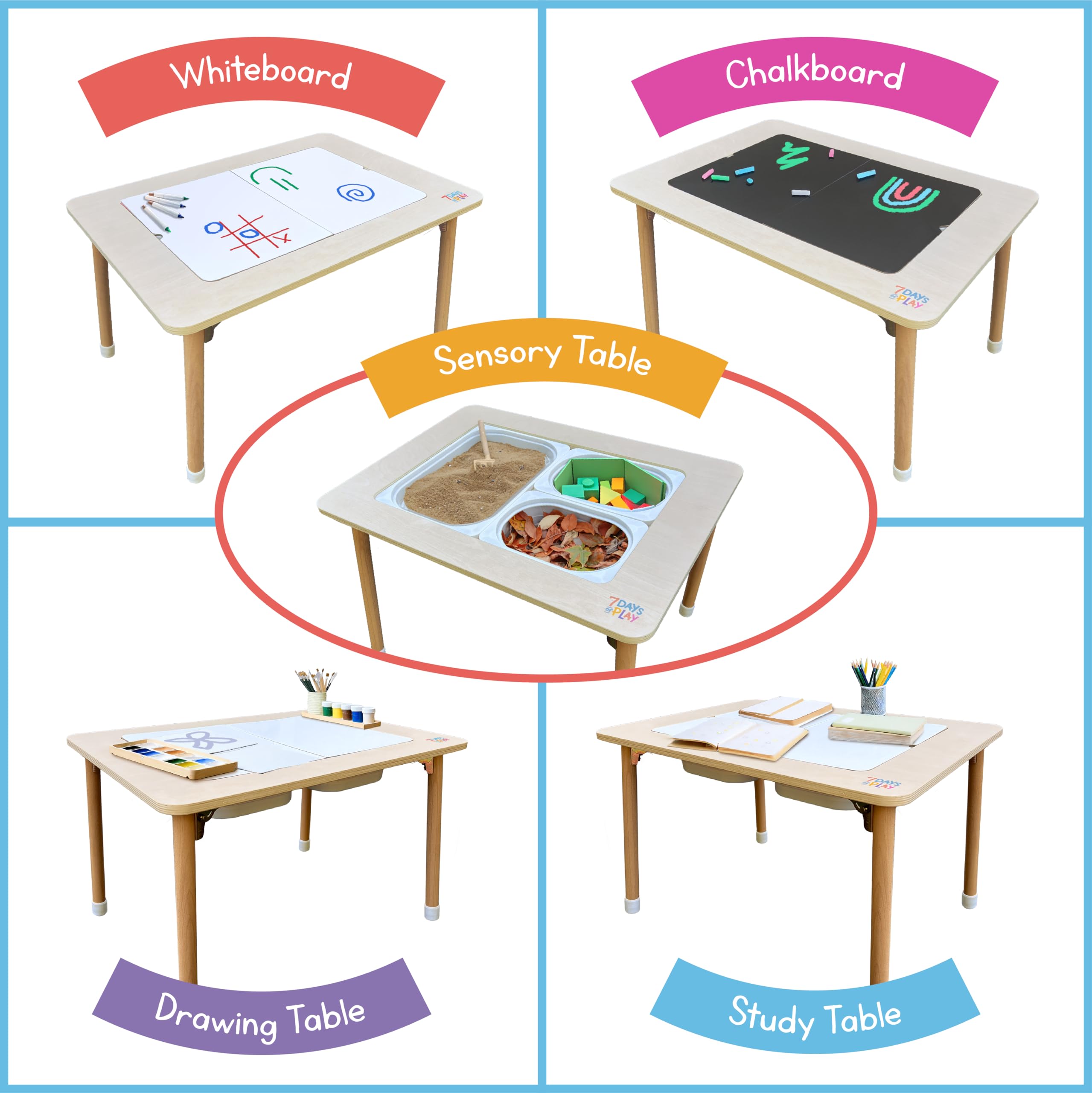Foldable Sensory Play Activity Table with Storage Bins & Lid - Kids Learning & Developmental Toy for Home, Classroom, Daycare & Autism Therapy