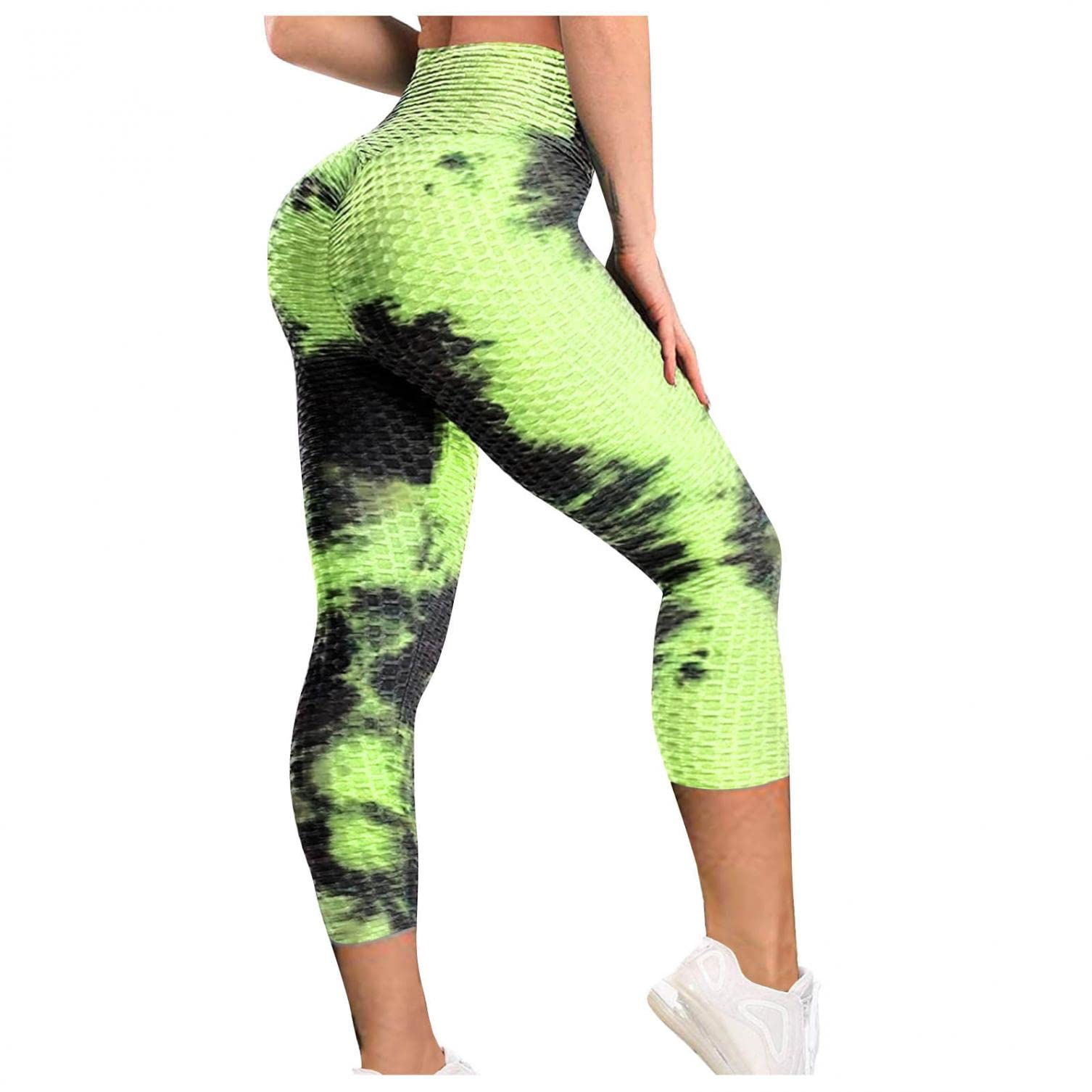 ZHUER Women's Tie Dye High Waisted Yoga Pants - Tummy Control & Butt Lifting Capri Leggings for Workout, Running & Gym - Scrunch Booty Cropped Workout Pants for Women