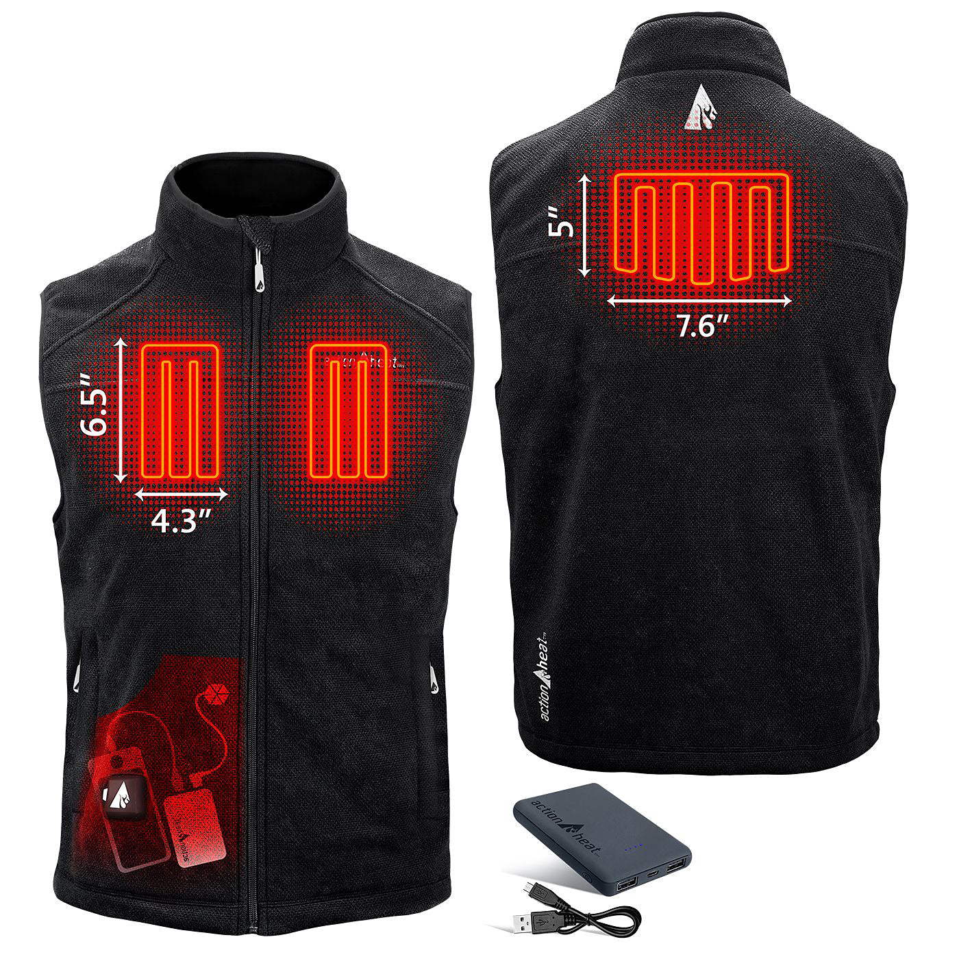 ActionHeat AH TFVST 5V M B 5V Battery Heated Vest for Men - Black Size L | USB Rechargeable Winter Jacket for Outdoor Activities, Hunting & Work