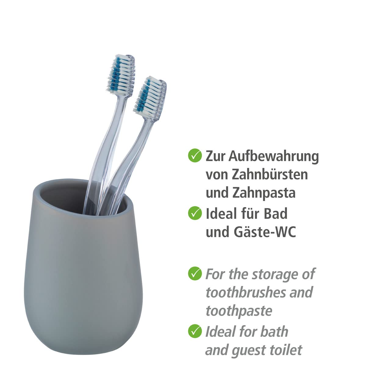 Wenko Badi Toothbrush Cup Holder - Organize Toothbrushes & Toothpaste for Bathroom Countertop - Perfect for Small Spaces, Dorm Rooms & Travel Accessories