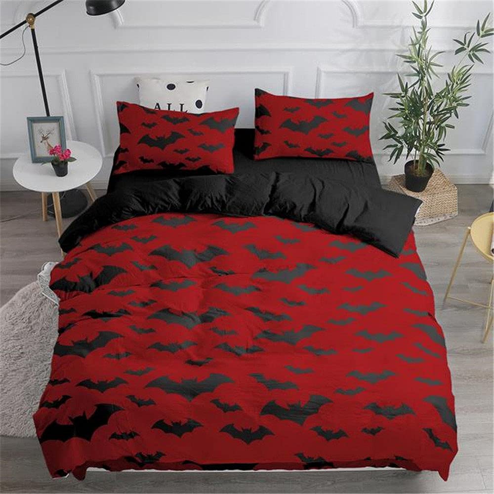 Halloween Comforter Set Queen Size - Flying Bats Duvet Cover & Bedding Set for Twin, Full, King Beds | Spooky Vampire Bat Design for Boys & Girls | Perfect Halloween Decor & Gift (172x218cm) - Great for Bedroom Decor, Themed Parties & Seasonal Home Styling