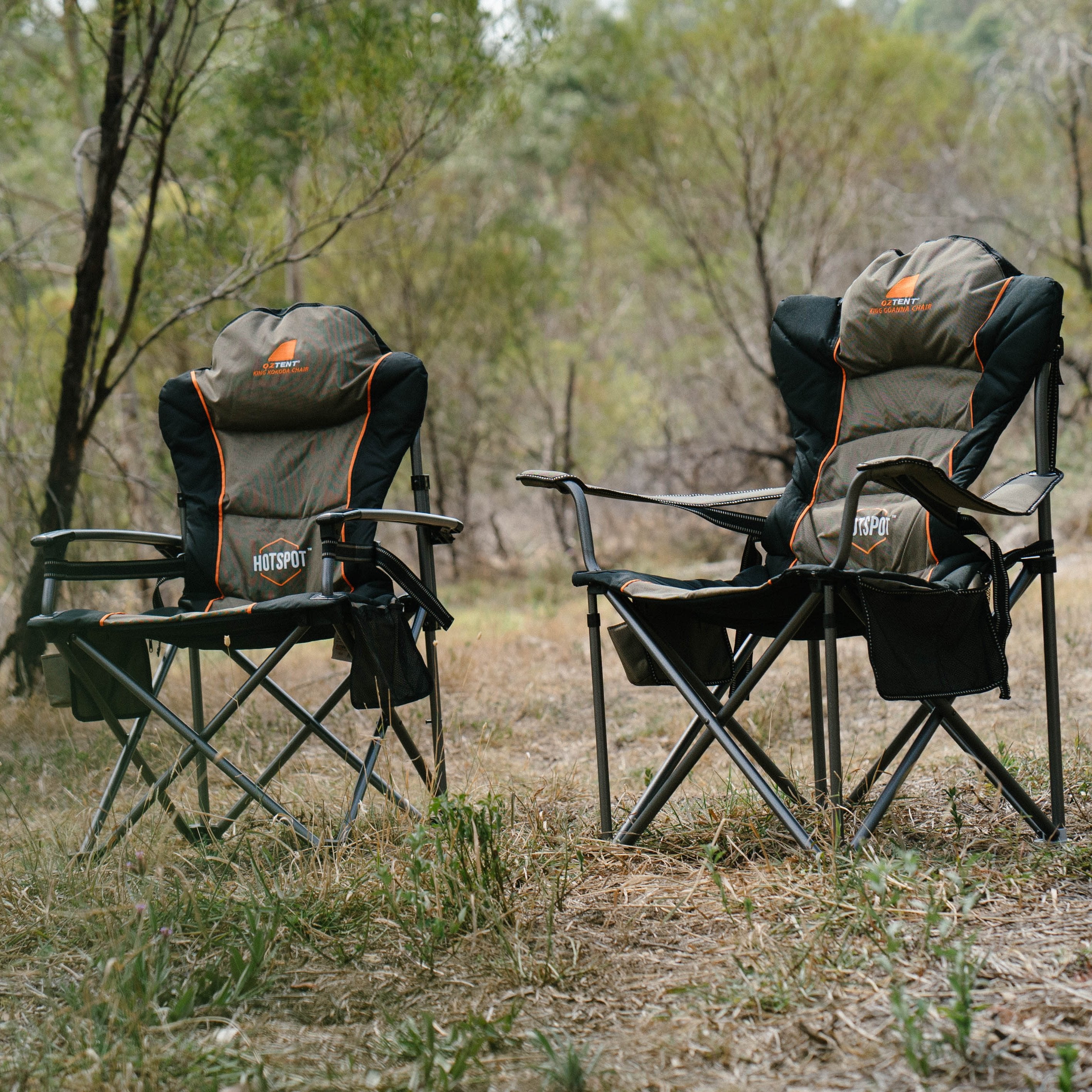 Oztent King Goanna HotSpot™ Chair - Heavy Duty Camping Chair with Sunshade for Outdoor Adventures, Hiking, and Beach Relaxation