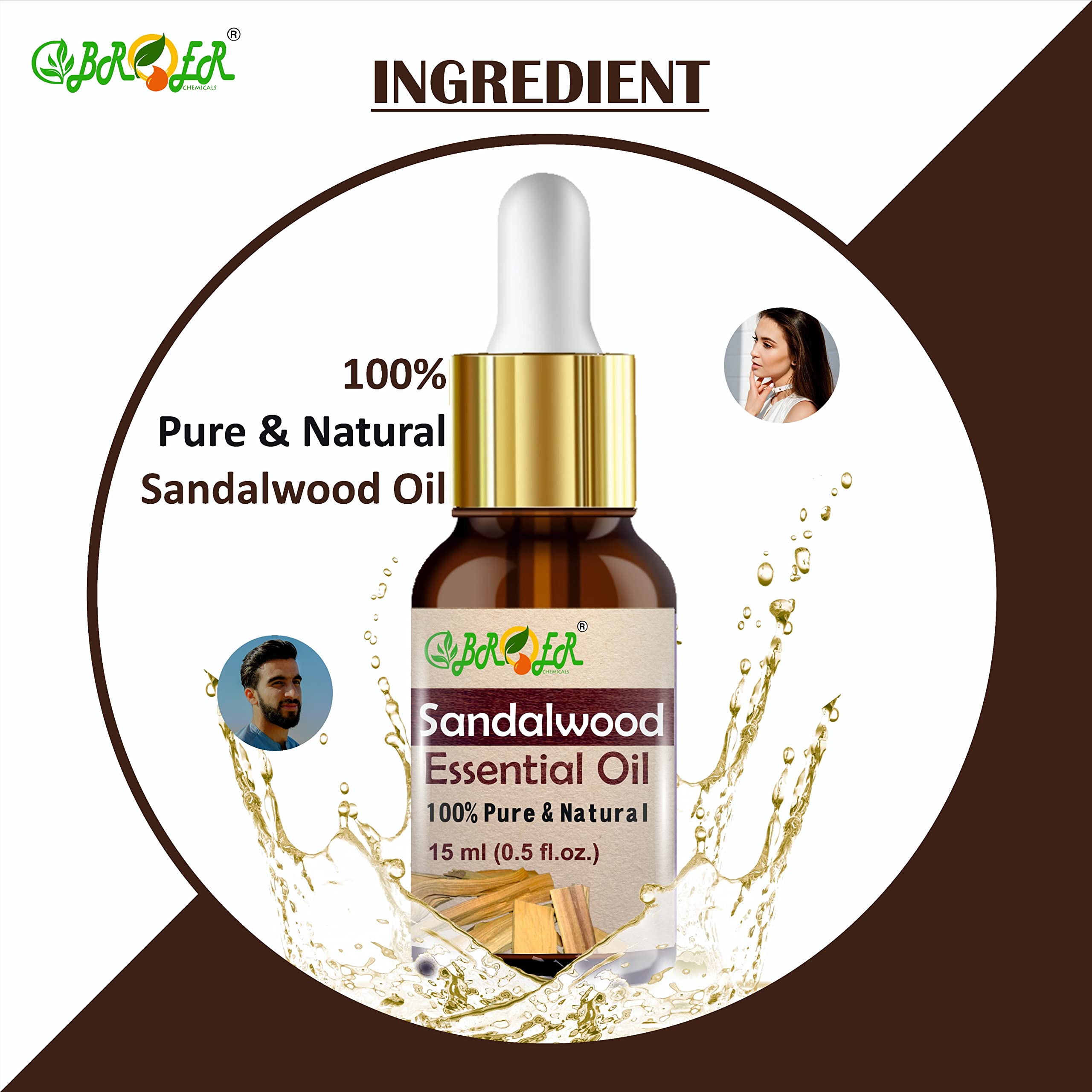 BROER 100% Pure Sandalwood Essential Oil (Chandan Oil) - Natural Undiluted Aromatherapy Oil for Skin Care, Hair Growth & Relaxation - 2 Pack 30ml - Perfect for Diffusers, Massage & DIY Beauty Products