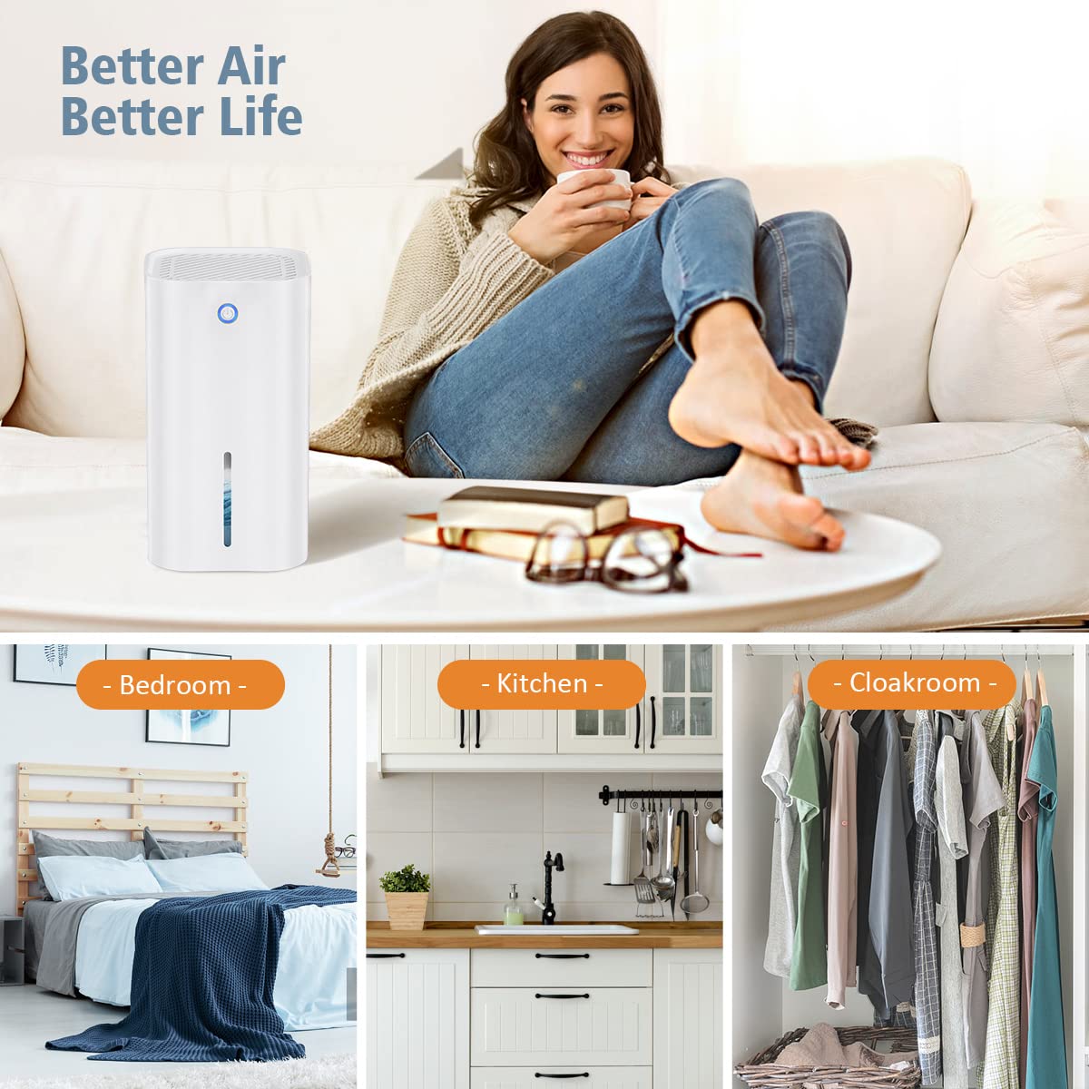 Garneck Mini Portable Dehumidifier with LED Indicator - Auto Shut Off for Home, Bedroom, Basement & Closet - Compact Moisture Absorber for Damp Spaces